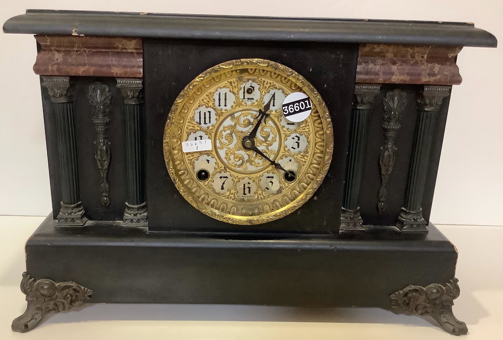 Sessions black pillar mantle clock, 11”H (1 of 3)