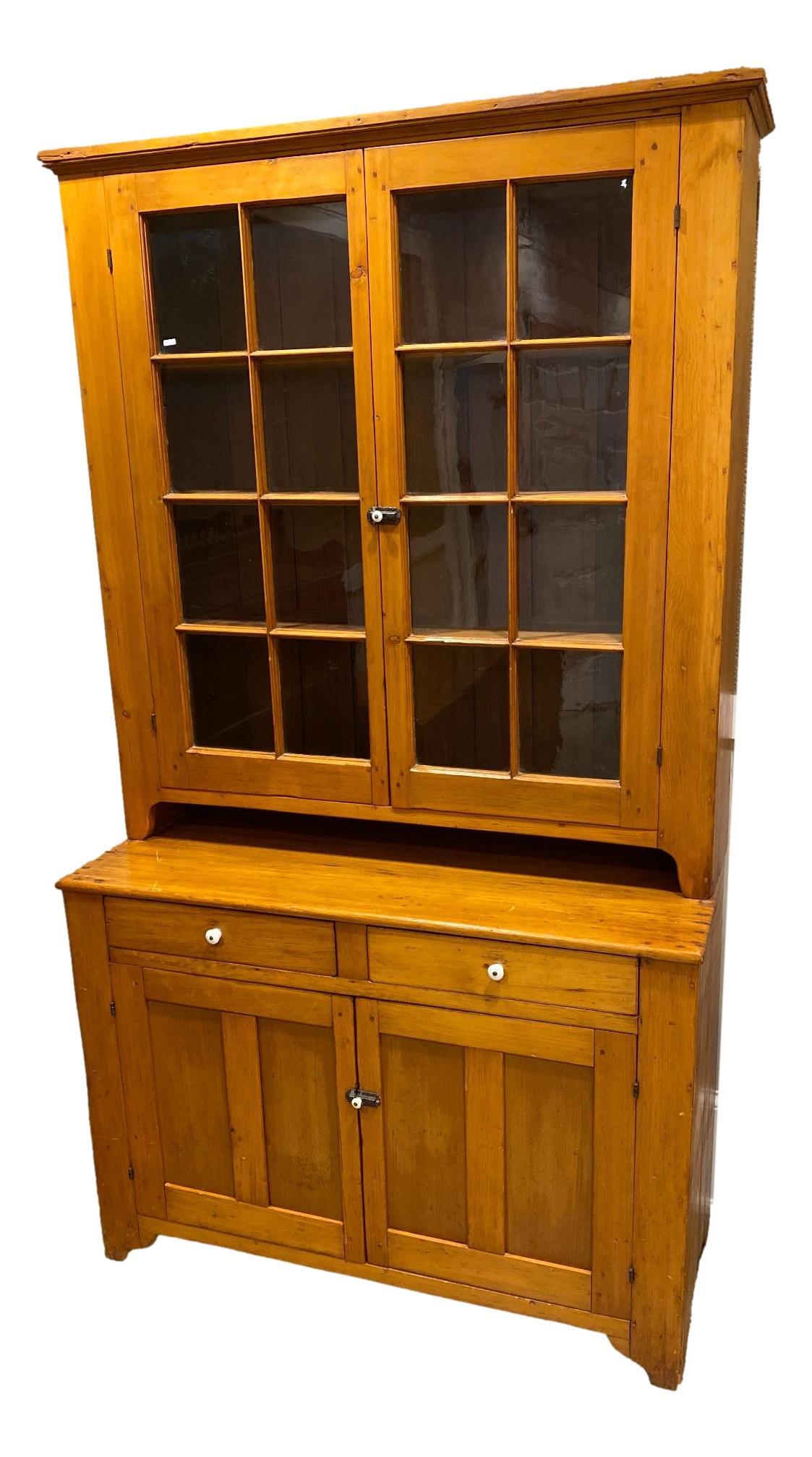 2 piece Pine step back cupboard with 8 pane doors and (1 of 3)