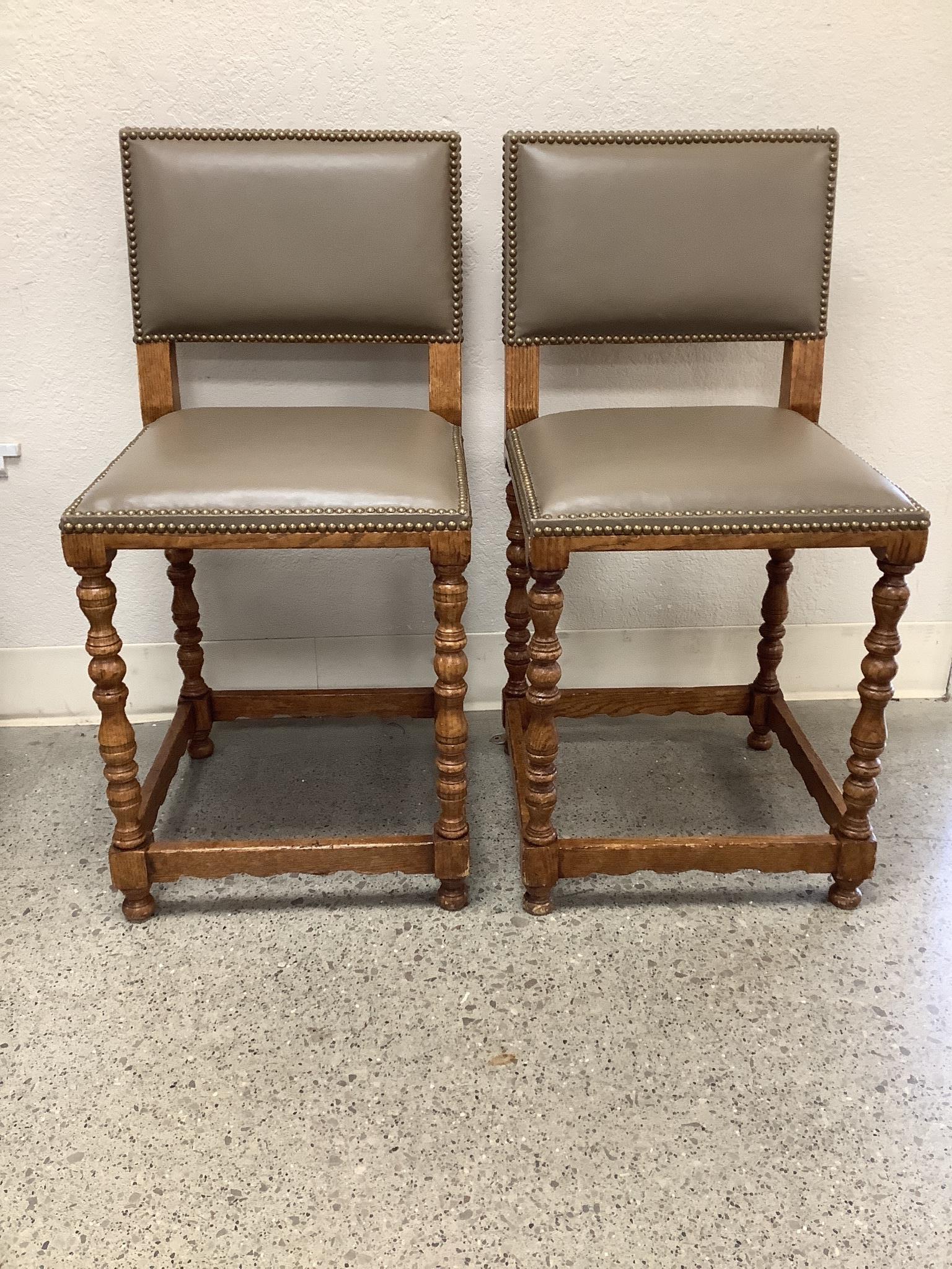 Pair Minton-Spidell bar stools, oak with leather (1 of 1)