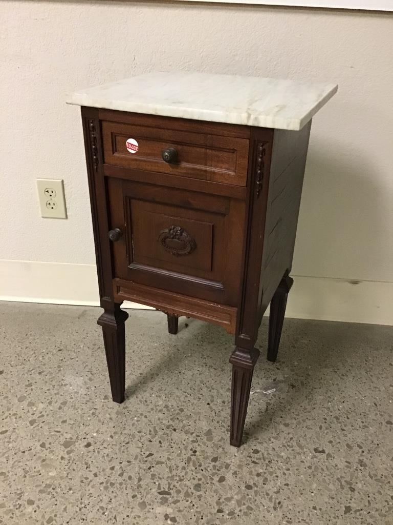 Victorian marble top stand, one door and one drawer, (1 of 3)