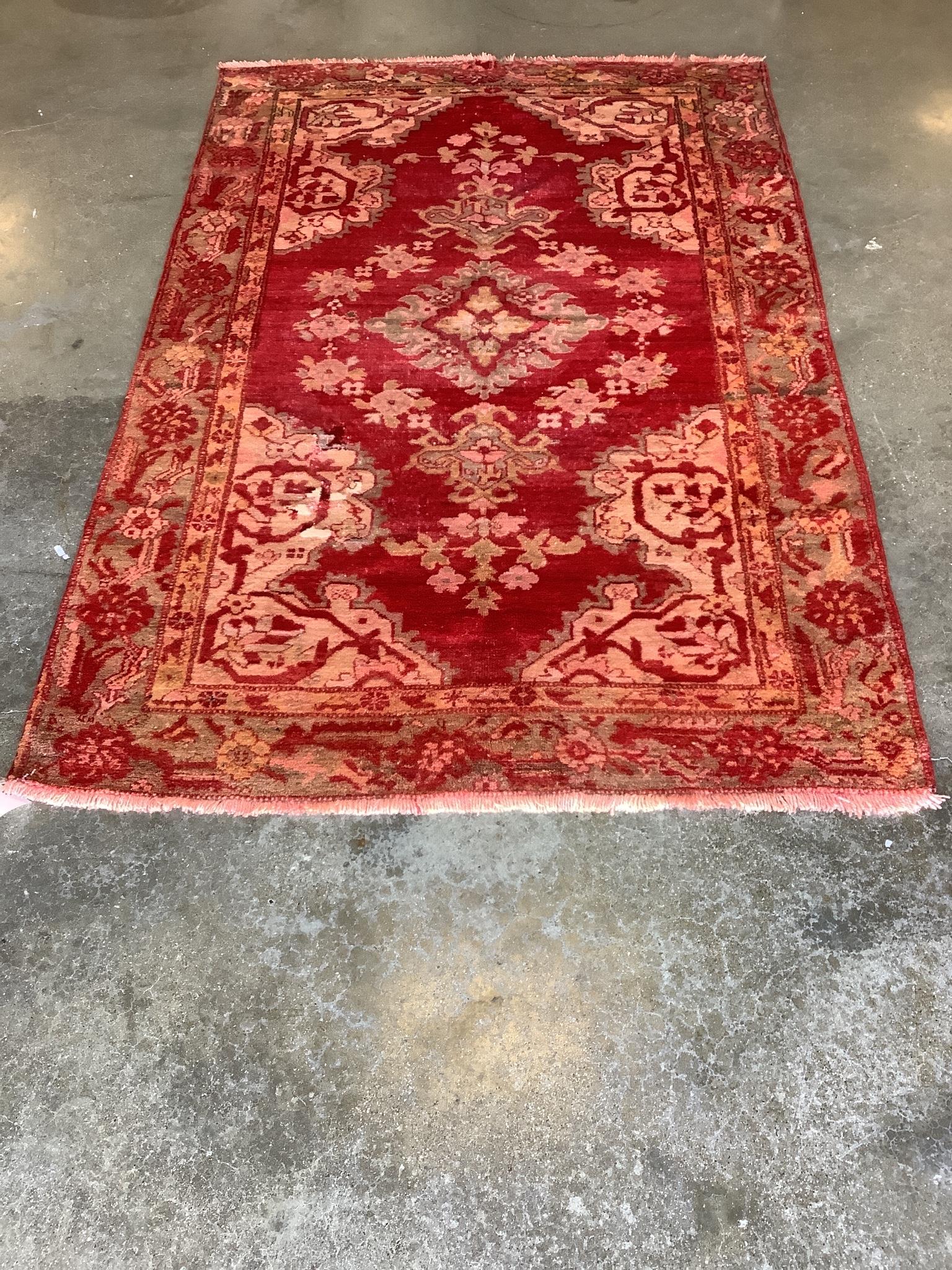 Antique Turkish Oushak rug, circa 1920's, 4.3' x 7'.: Antique Turkish Oushak rug, circa 1920's, 4.3' x 7'.