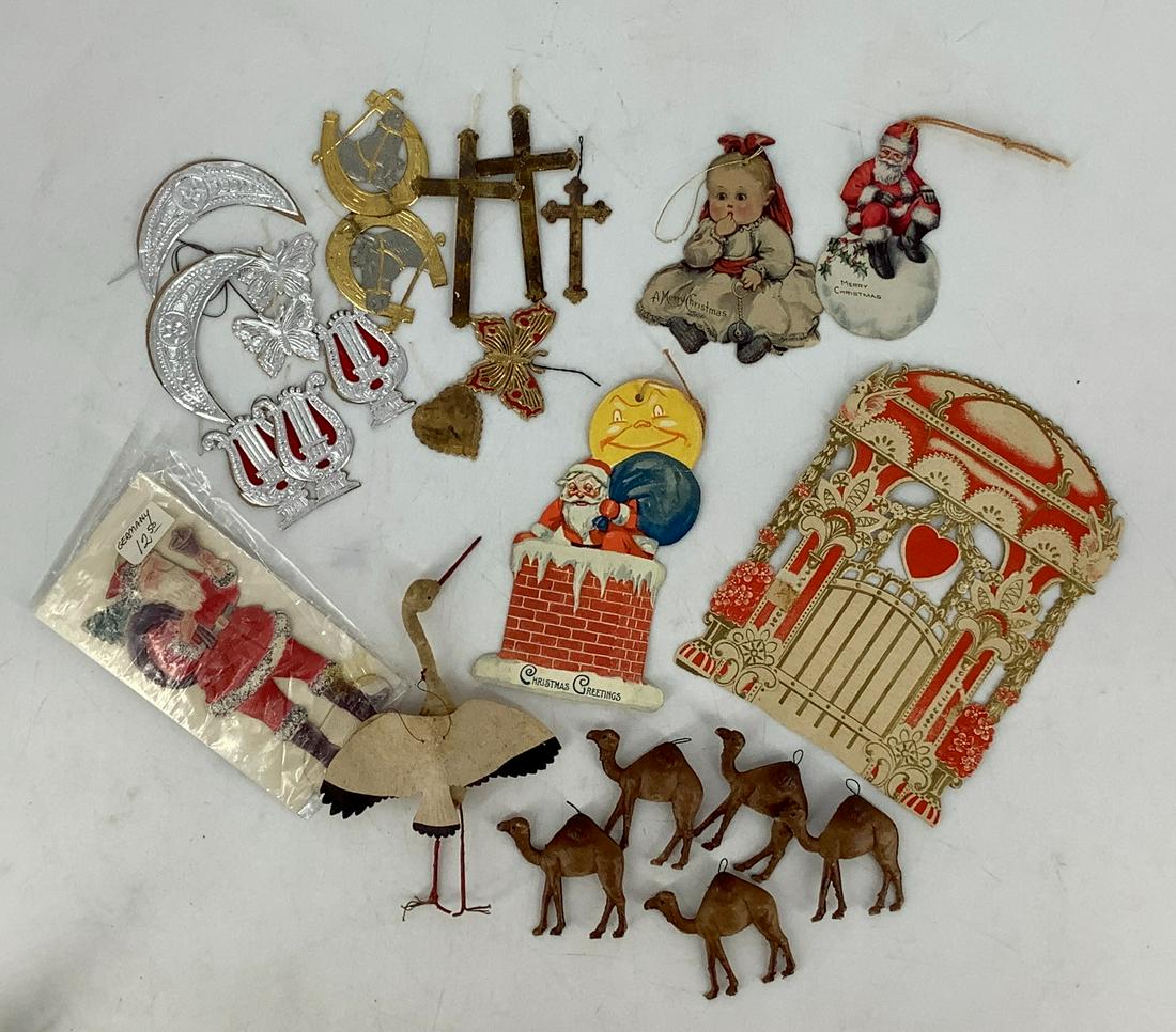 Christmas ornaments including Dresden paper, celluloid (1 of 1)