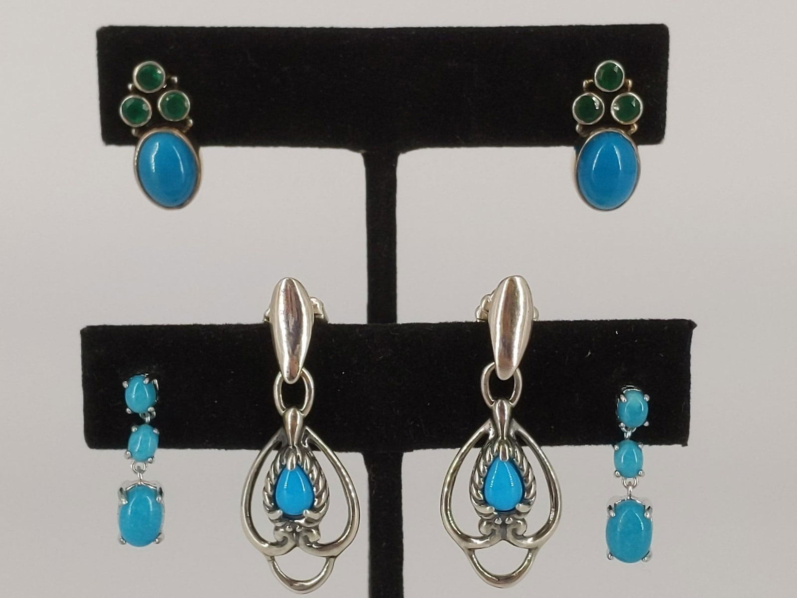 Three Pair Sterling and Stone Dangle Earrings (1 of 5)