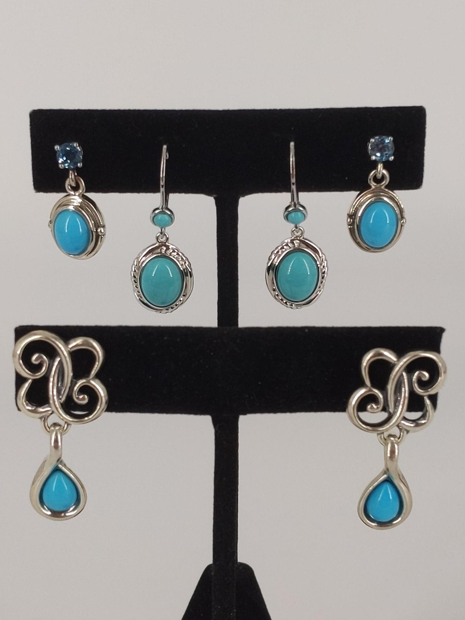 Three Pair Sterling and Stone Dangle Earrings (1 of 5)