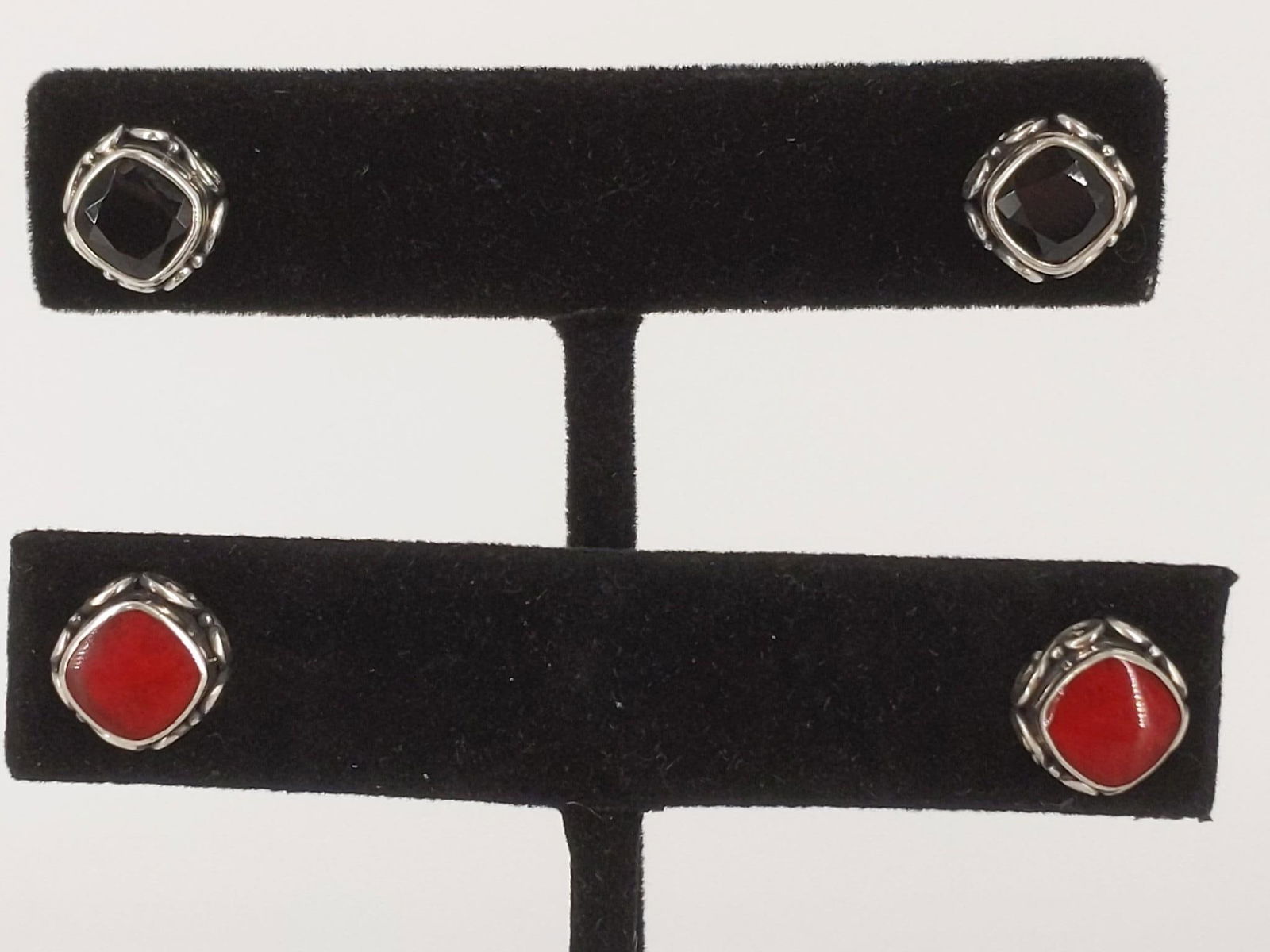 Two Pair Sterling and Stone Stud Earrings (1 of 3)