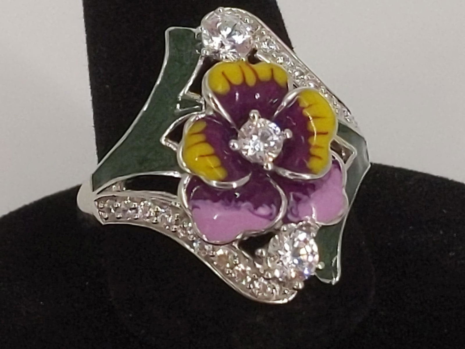 Enameled Silver Ring with Floral Design (1 of 4)