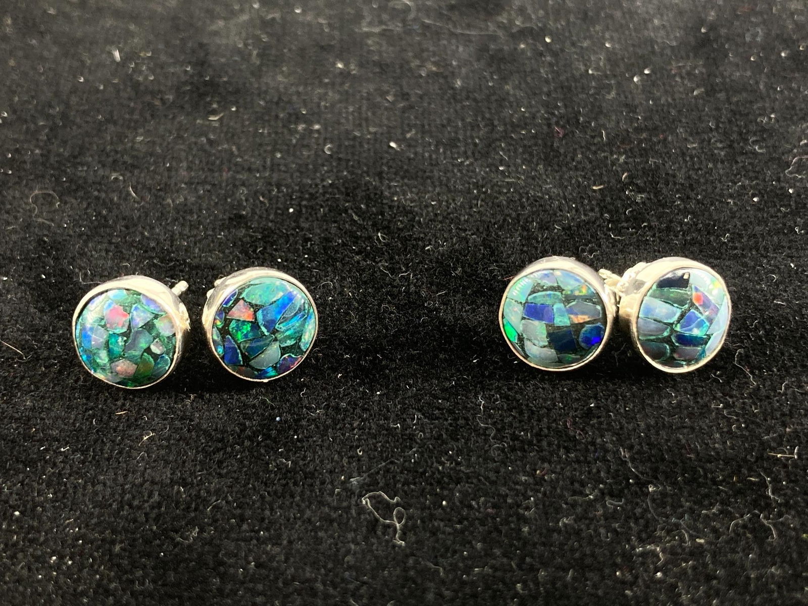 Two Pair Sterling Silver Earrings with Composite Opal (1 of 2)