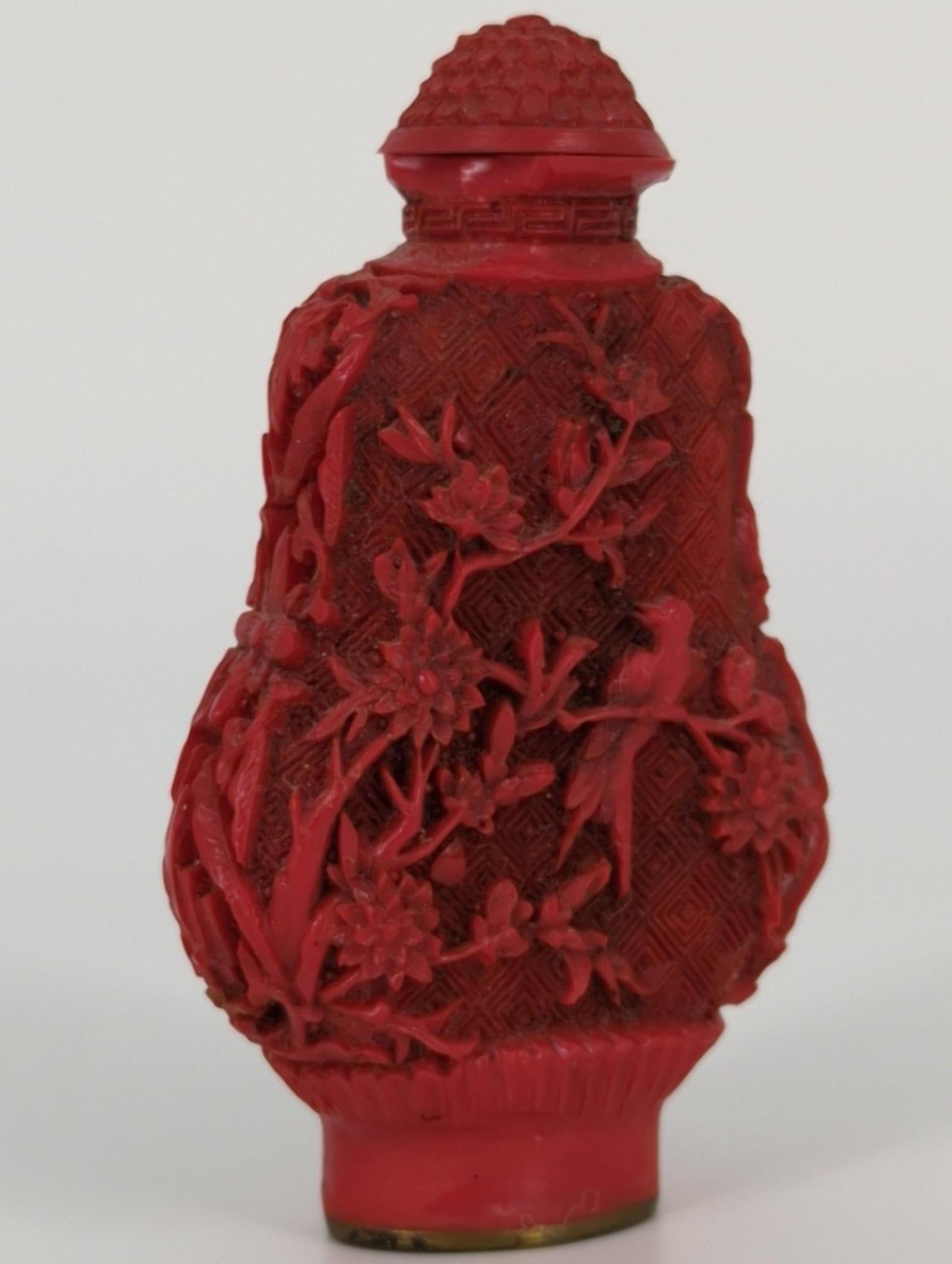 Carved Cinnabar Snuff Bottle (1 of 4)