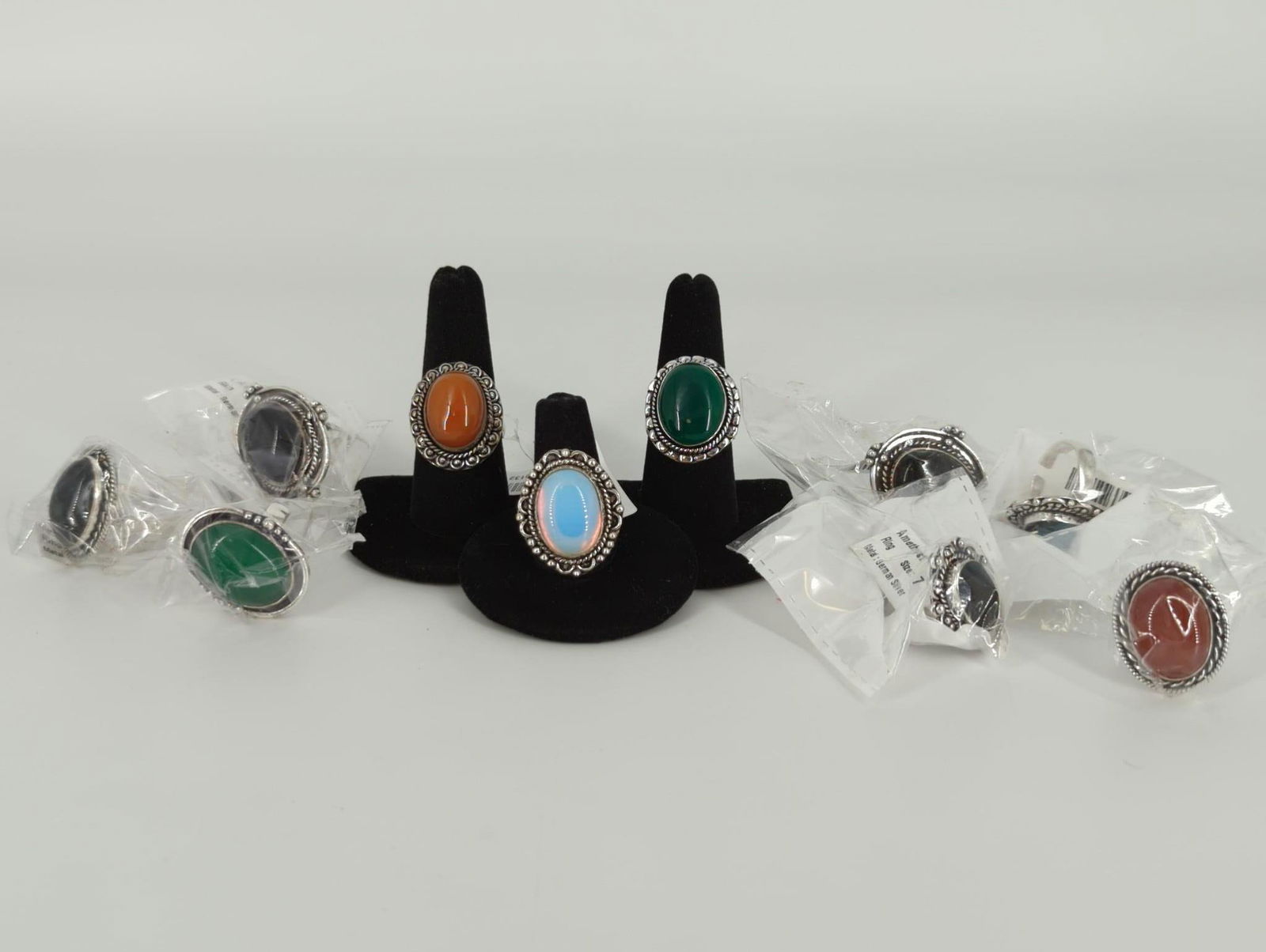Assorted German Silver & Semi-Precious Stone Rings (1 of 3)