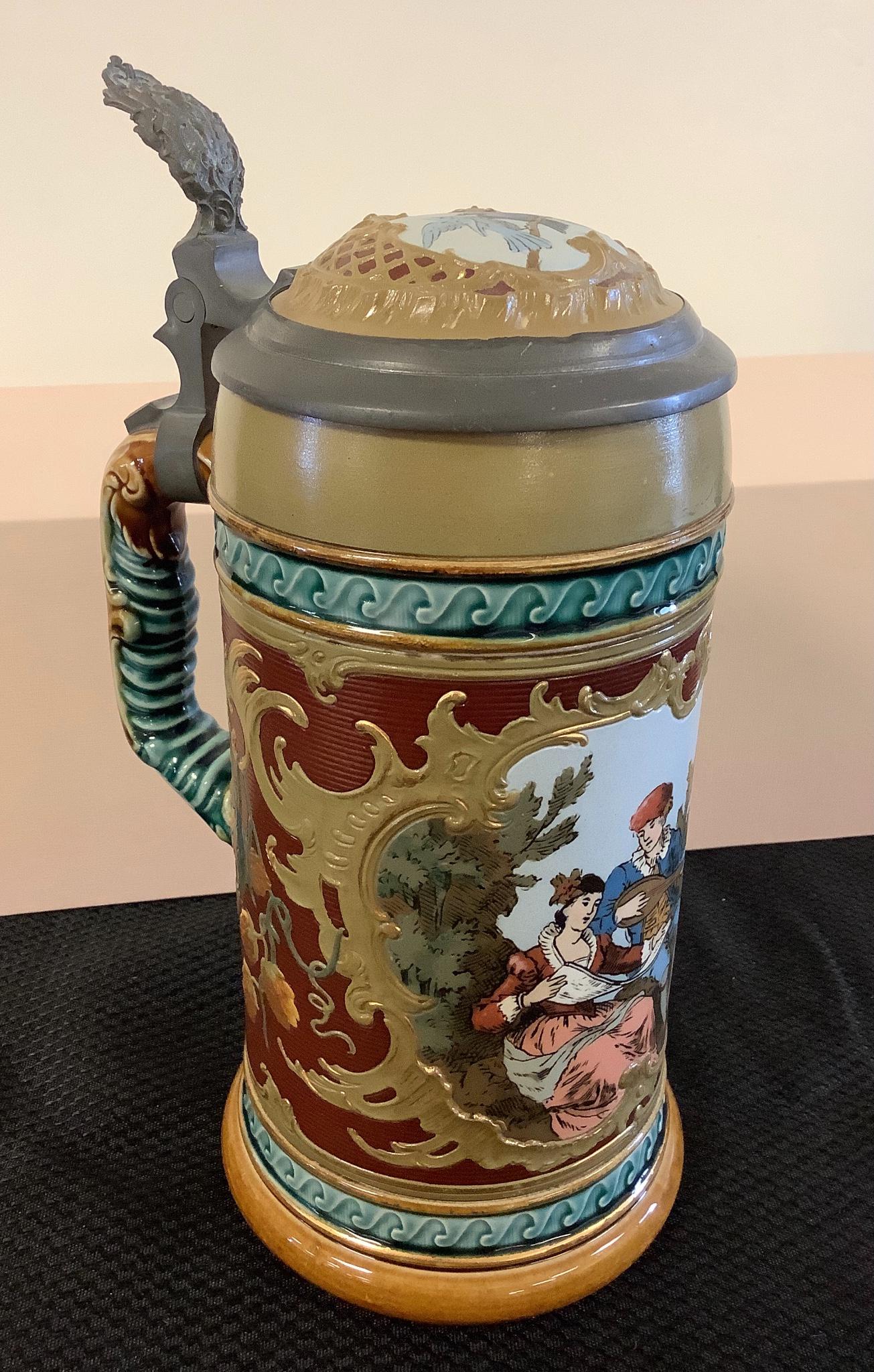 Mettlach vintage Stein #1946 w/pewter hinge, a couple (1 of 3)