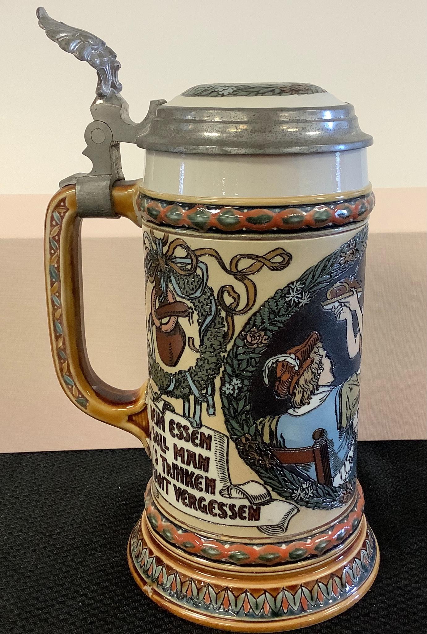 Mettlach vintage stein #2716 w/pewter hinge, a pub (1 of 3)