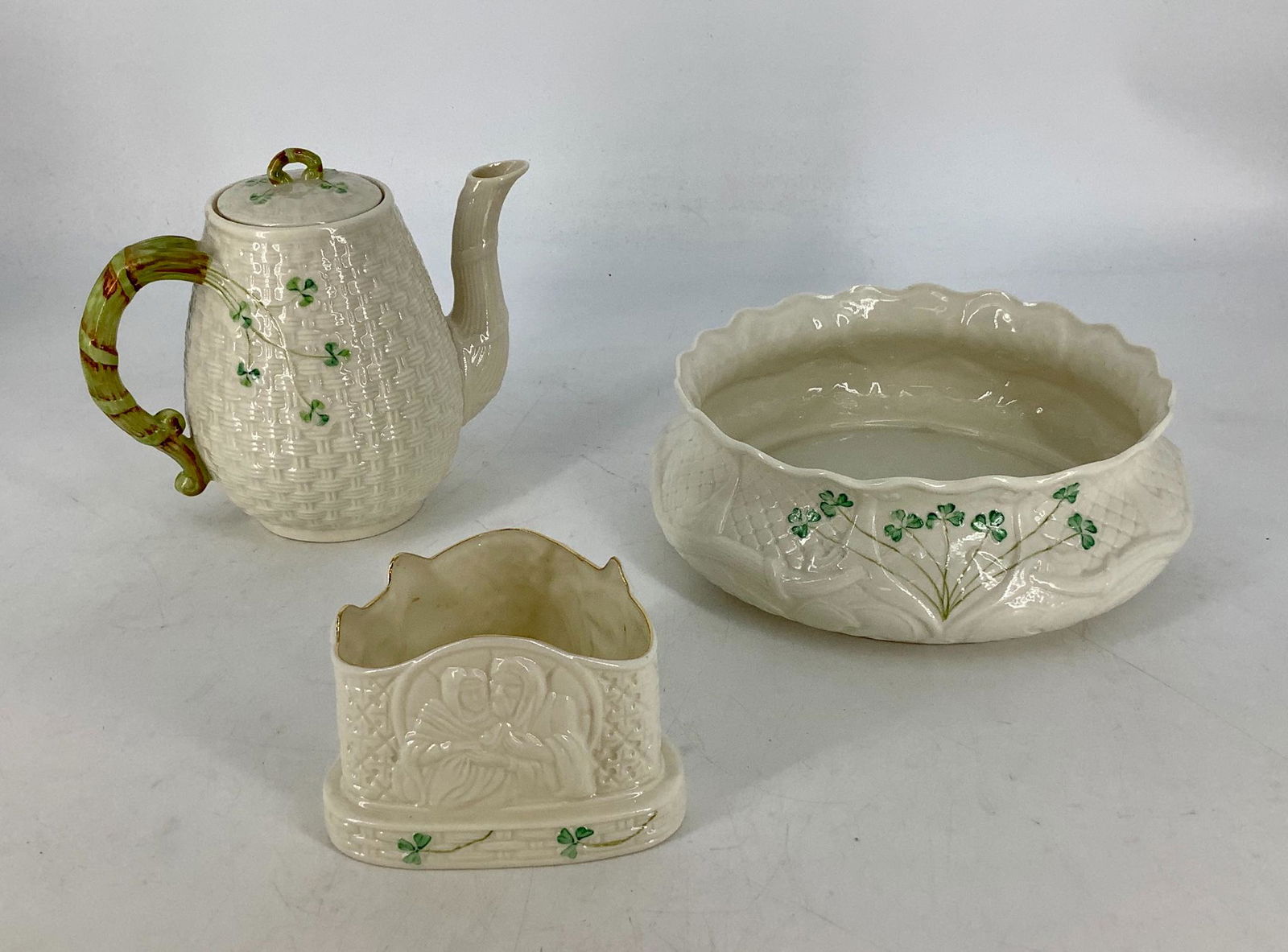 Belleek collection pieces including 8" diameter fruit (1 of 2)