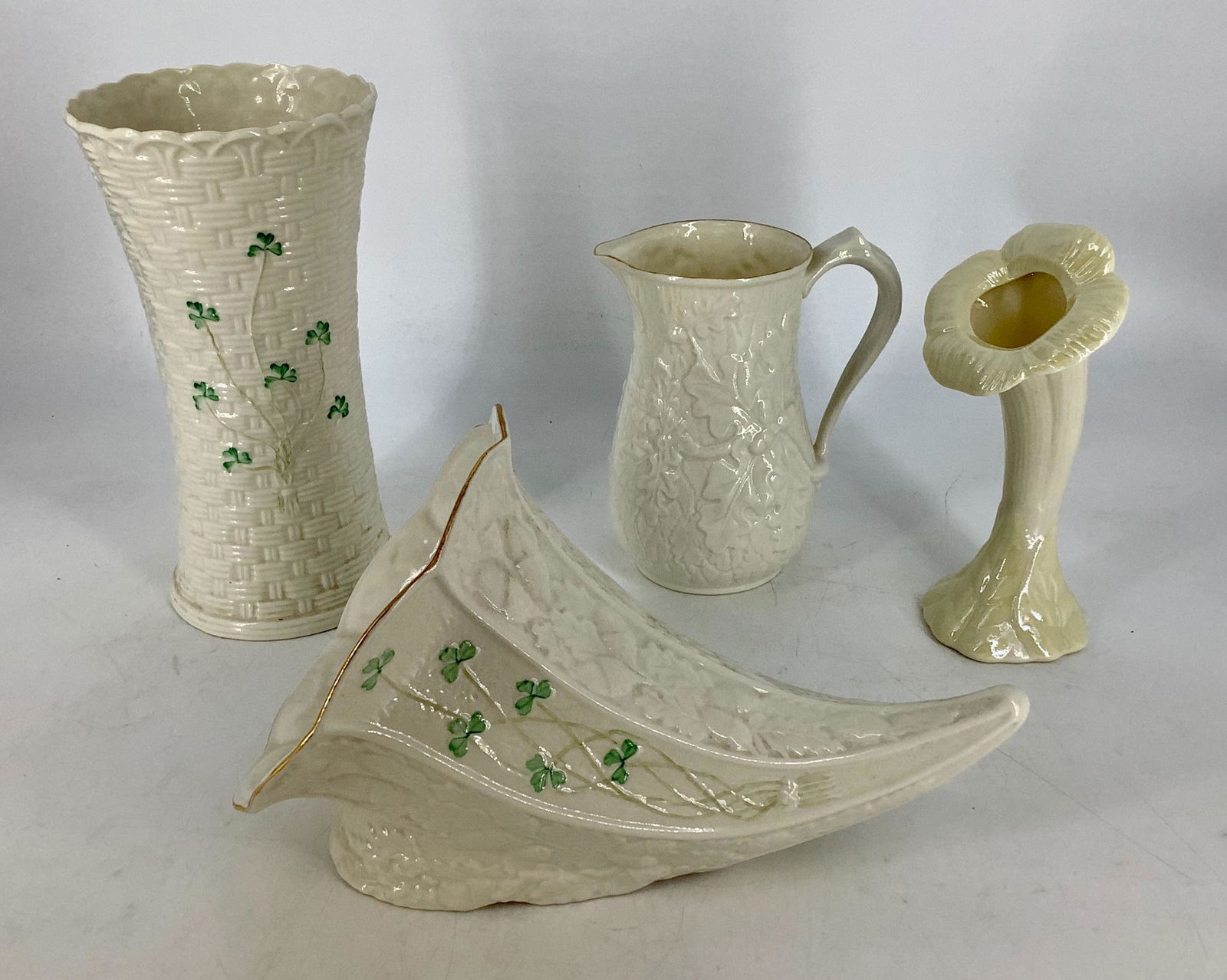 Belleek collection pieces including 10" shamrock basket (1 of 2)