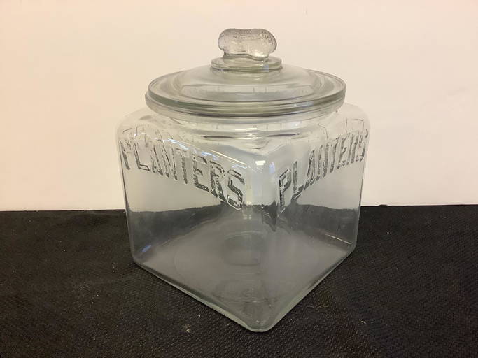 Large glass Planters Peanut jar, tiny chips on lid, Dec 08, 2021
