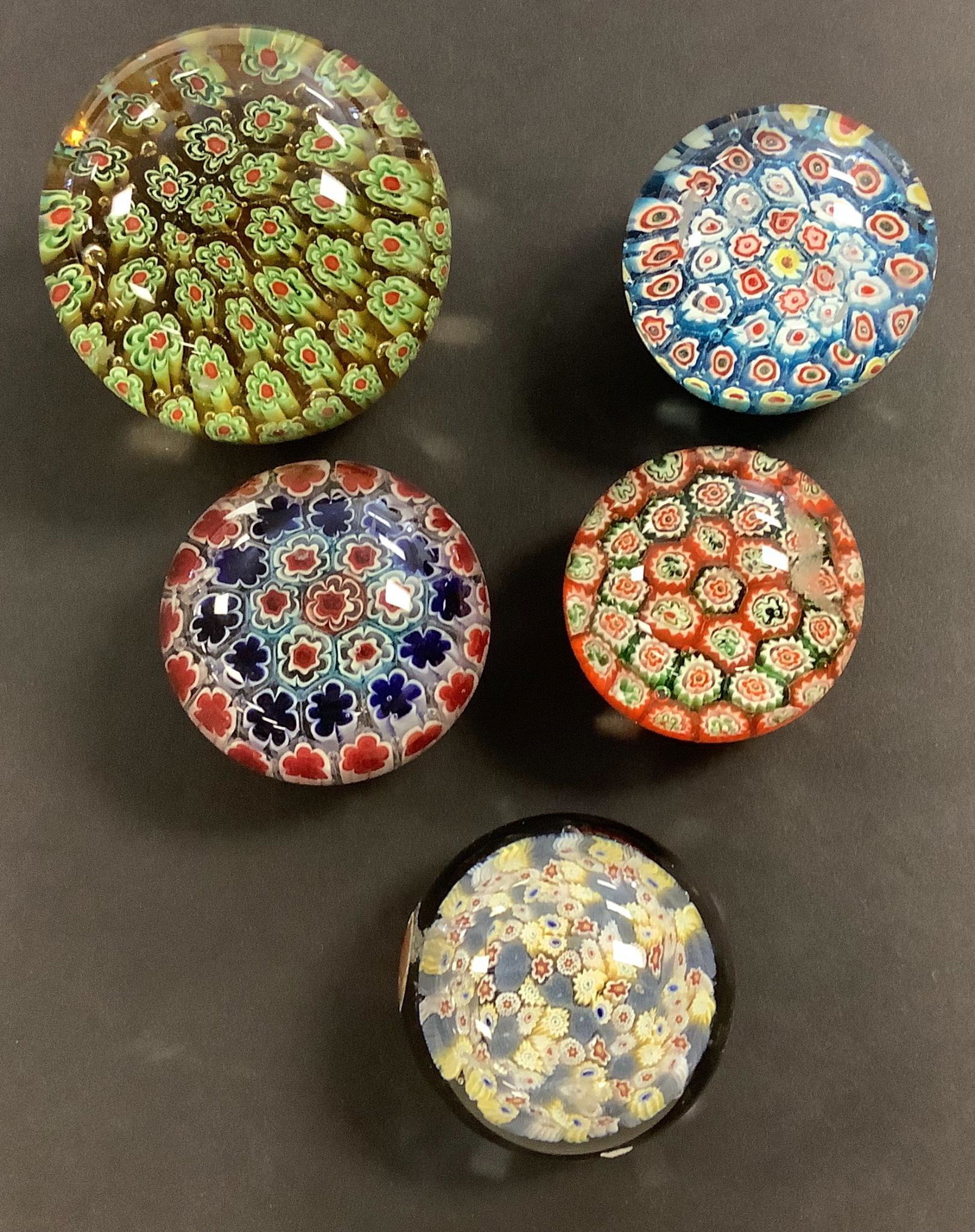 5 Murano millifiori Italy paperweights. (1 of 1)