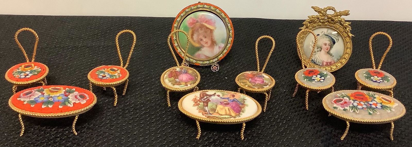Micro mosaic miniature table and chairs, 2 sets, tables (1 of 1)