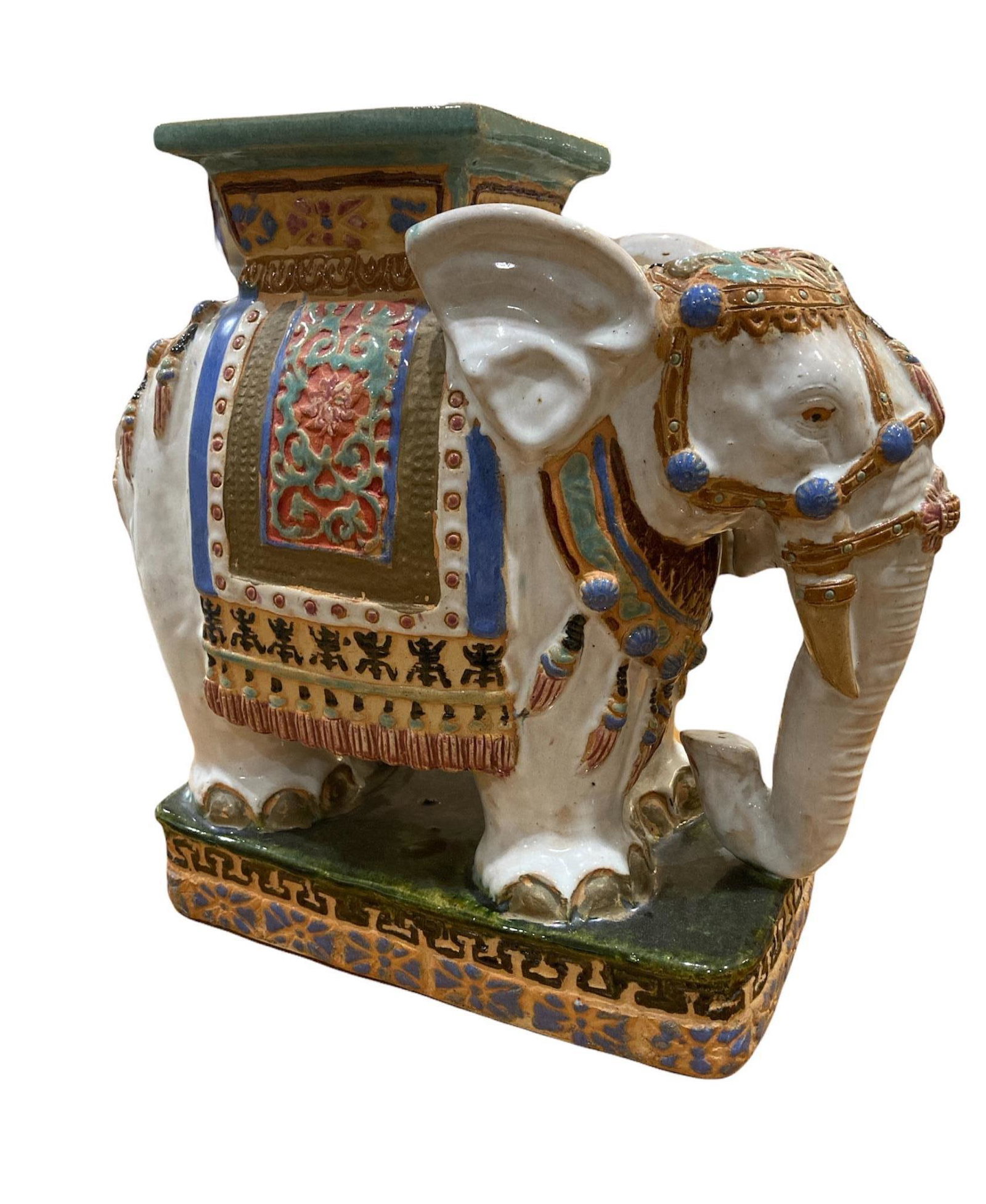 Elephant Porcelain plant stand. No marking on bottom.: Elephant Porcelain plant stand. No marking on bottom. 17" x 8" x 16.5". This lot from DeBow Freed Trust.