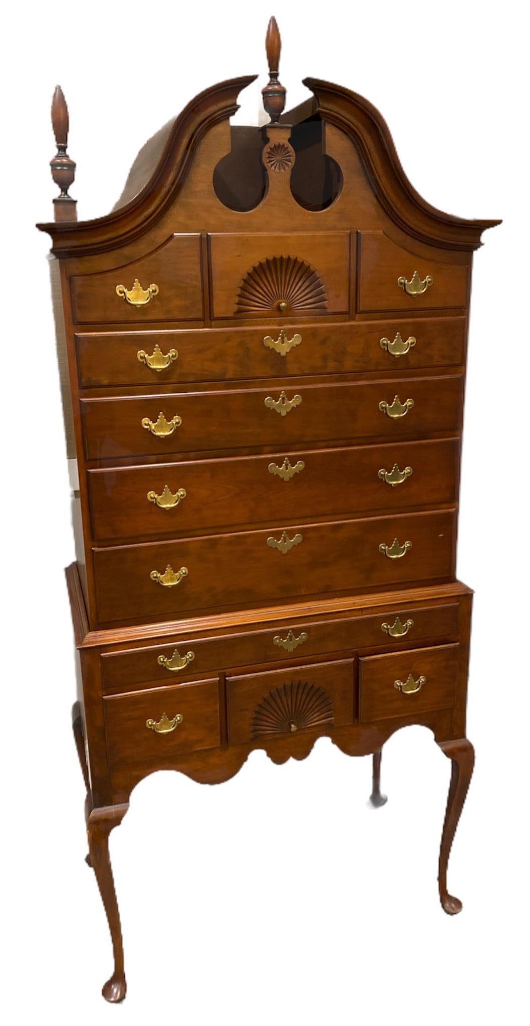 Queen Anne style cherry bonnet top highboy by Eldred (1 of 4)