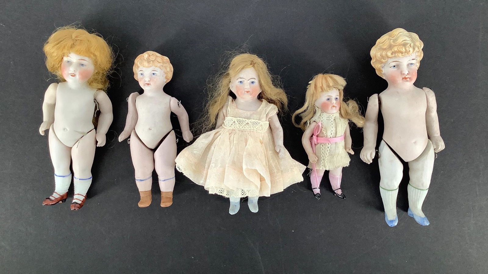 Lot (5) all bisque dollhouse size dolls 3 1/2" - 5 (1 of 1)