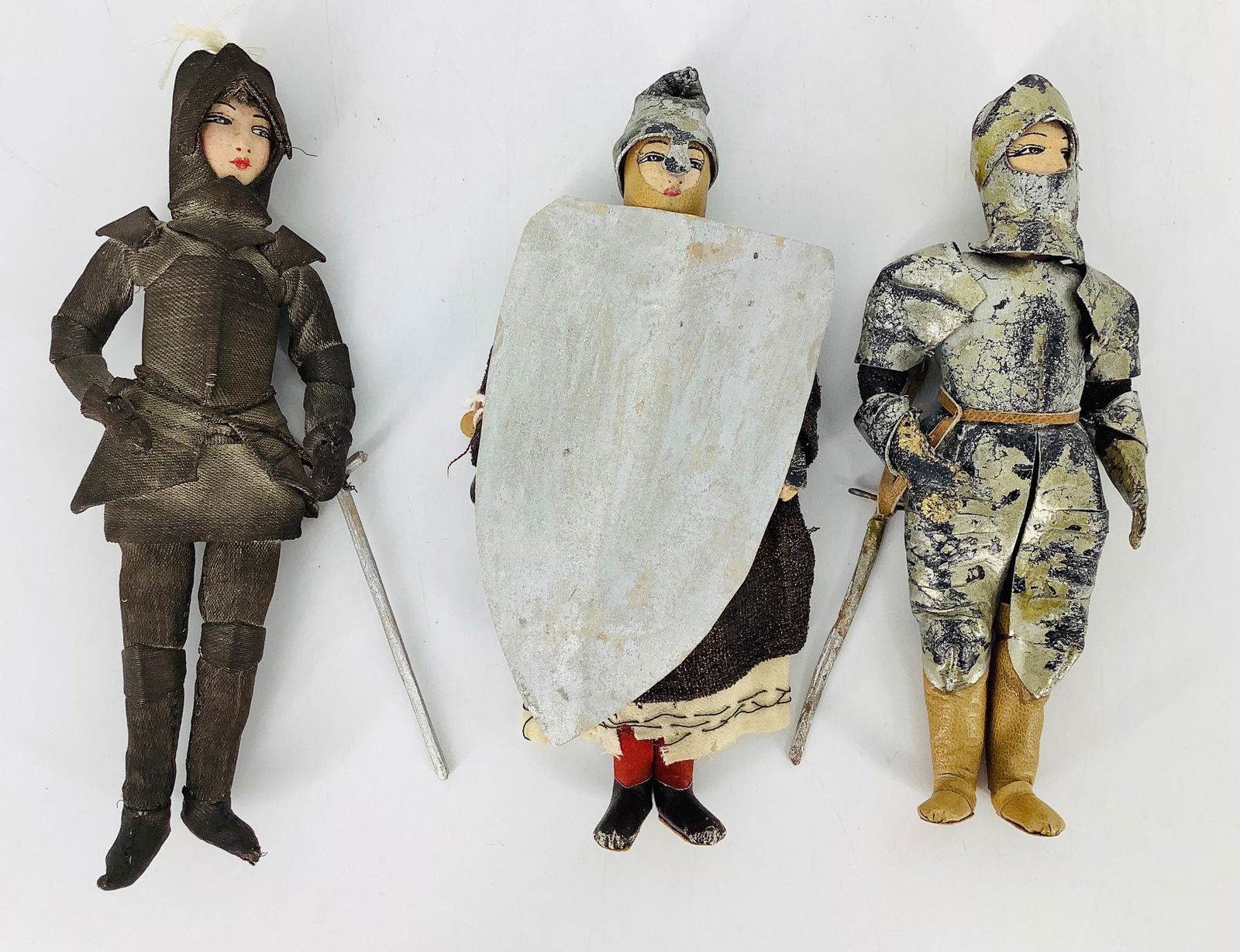 Lot (3) 7 3/4" unusual cloth "Knights". Heads are (1 of 2)