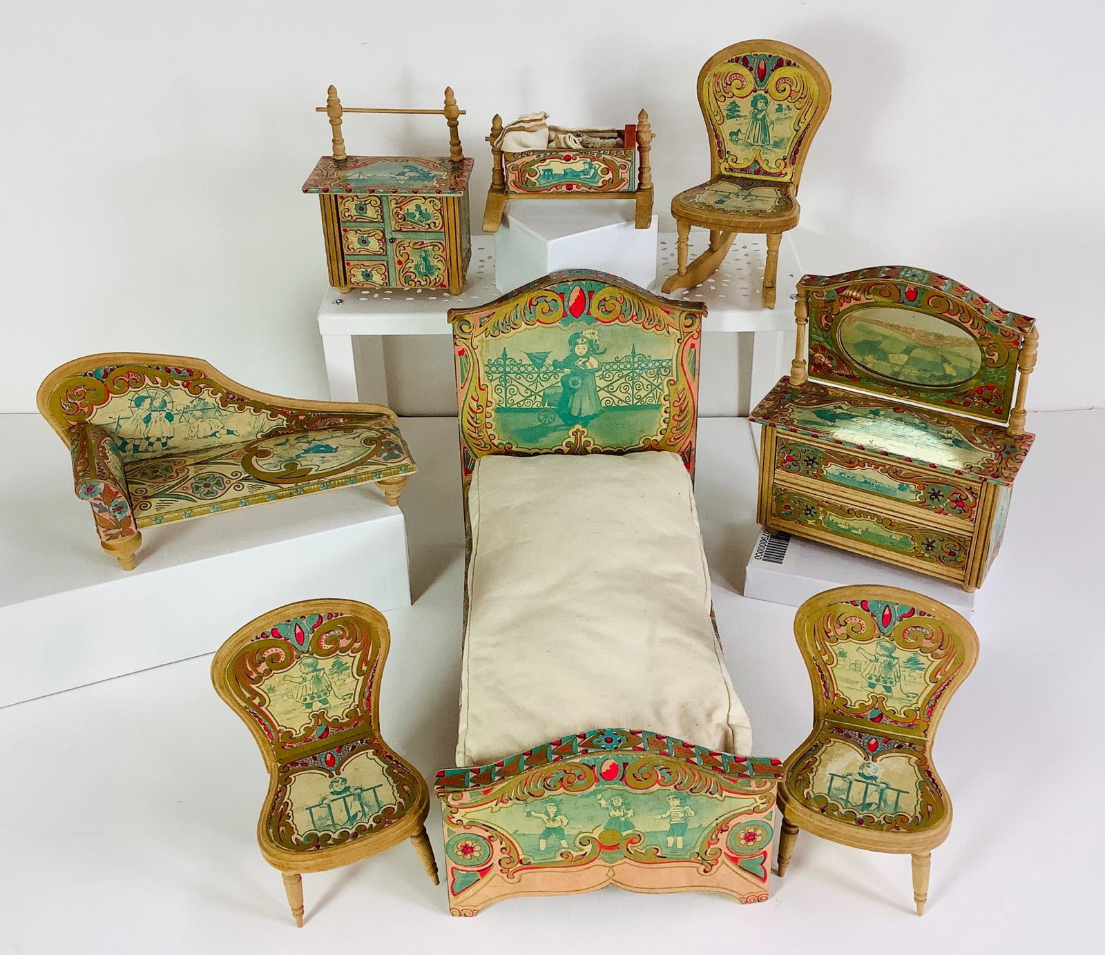 (8) pieces unmarked lithograph dollhouse furniture. (1 of 2)