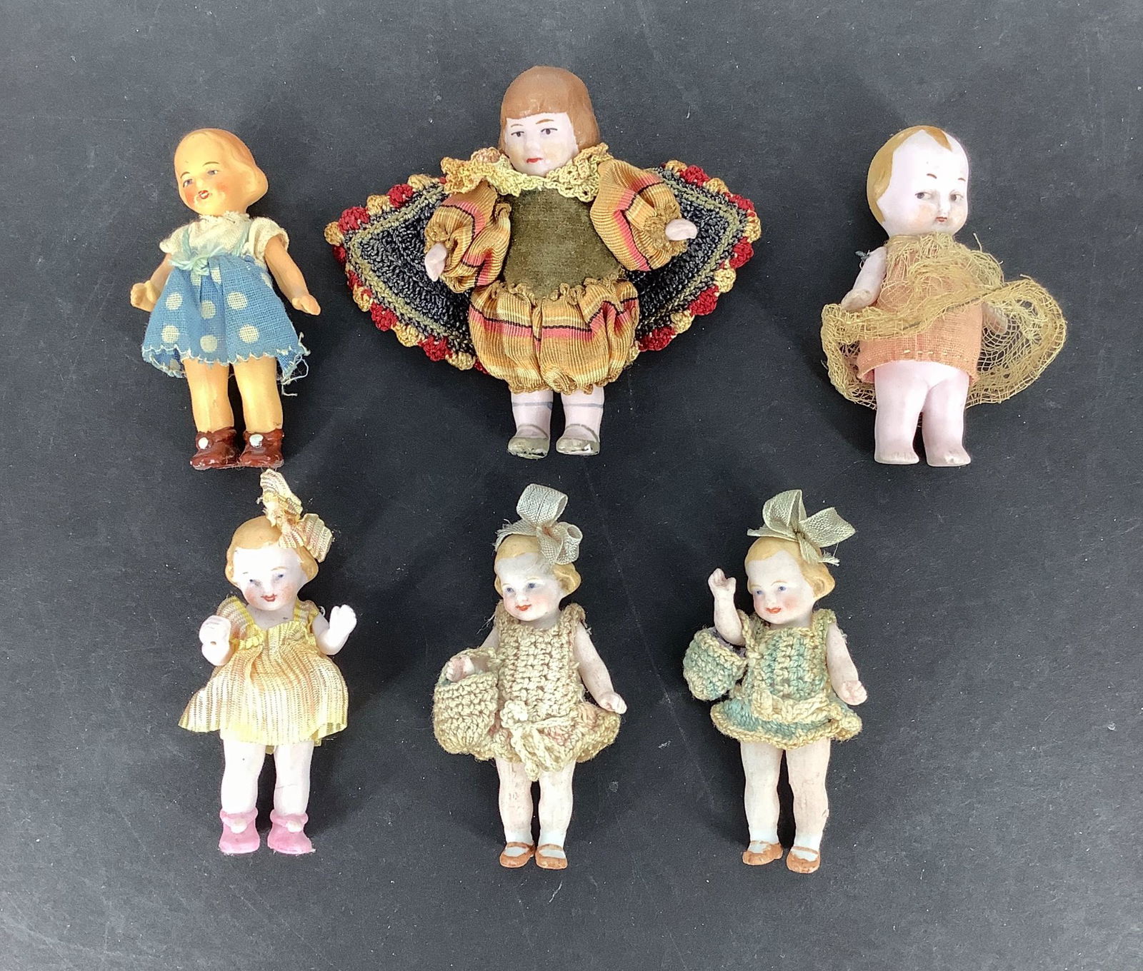 Lot (6) small all-bisque dolls. Includes three 2 1/2" (1 of 1)