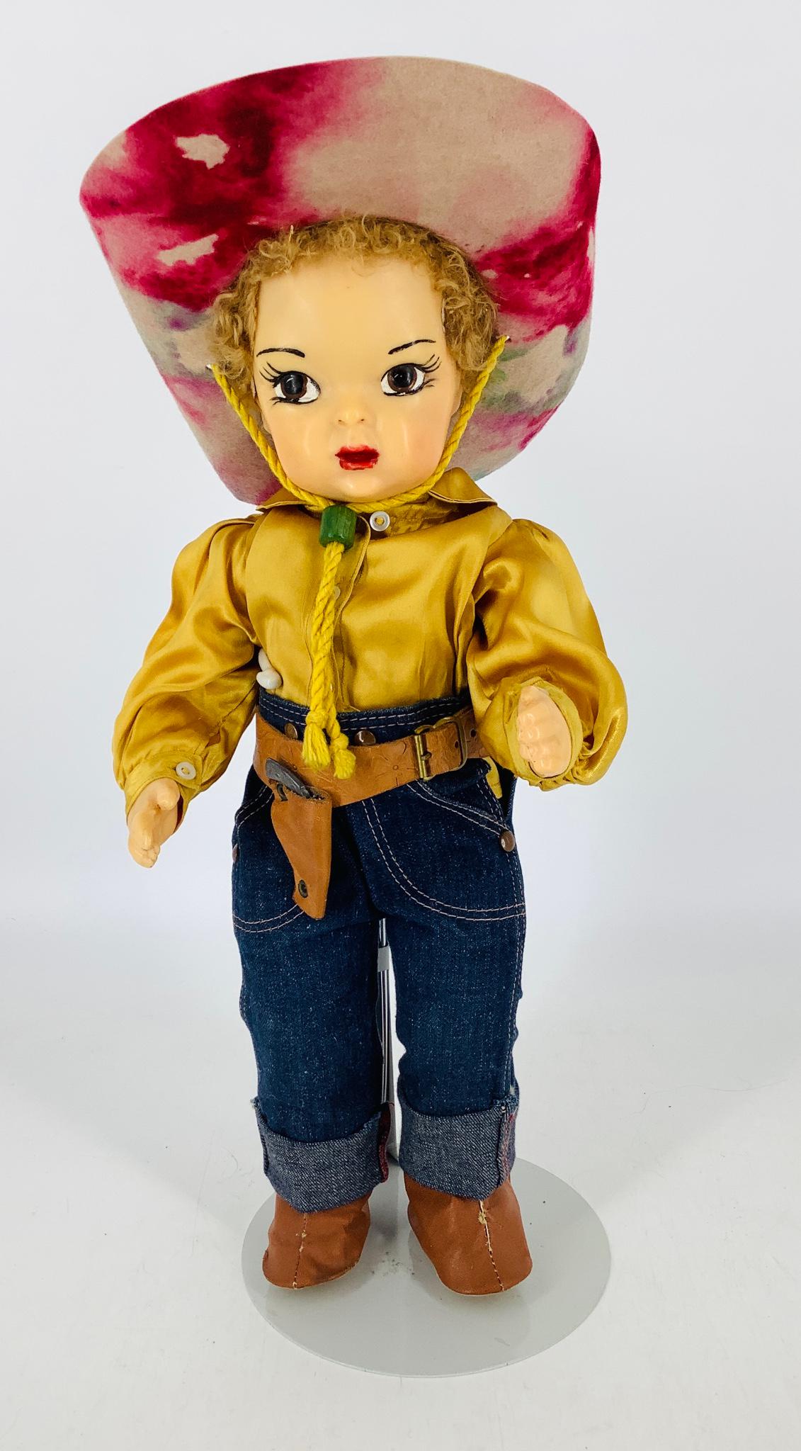 Jerry Lee Cowboy. 16" doll with caracul wig, molded and (1 of 3)