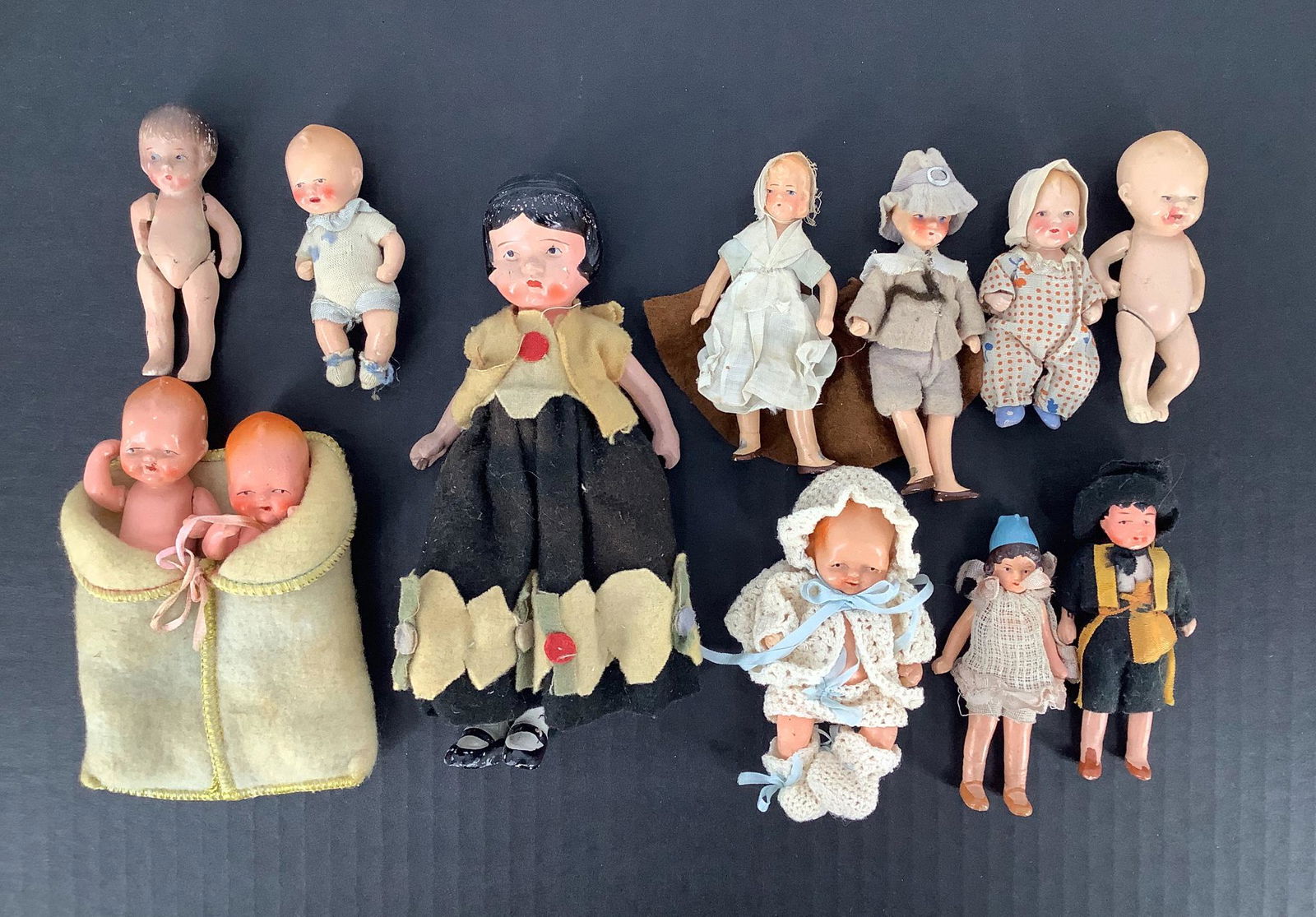 Lot miscellaneous small painted bisque dolls. 3" - 7 (1 of 1)