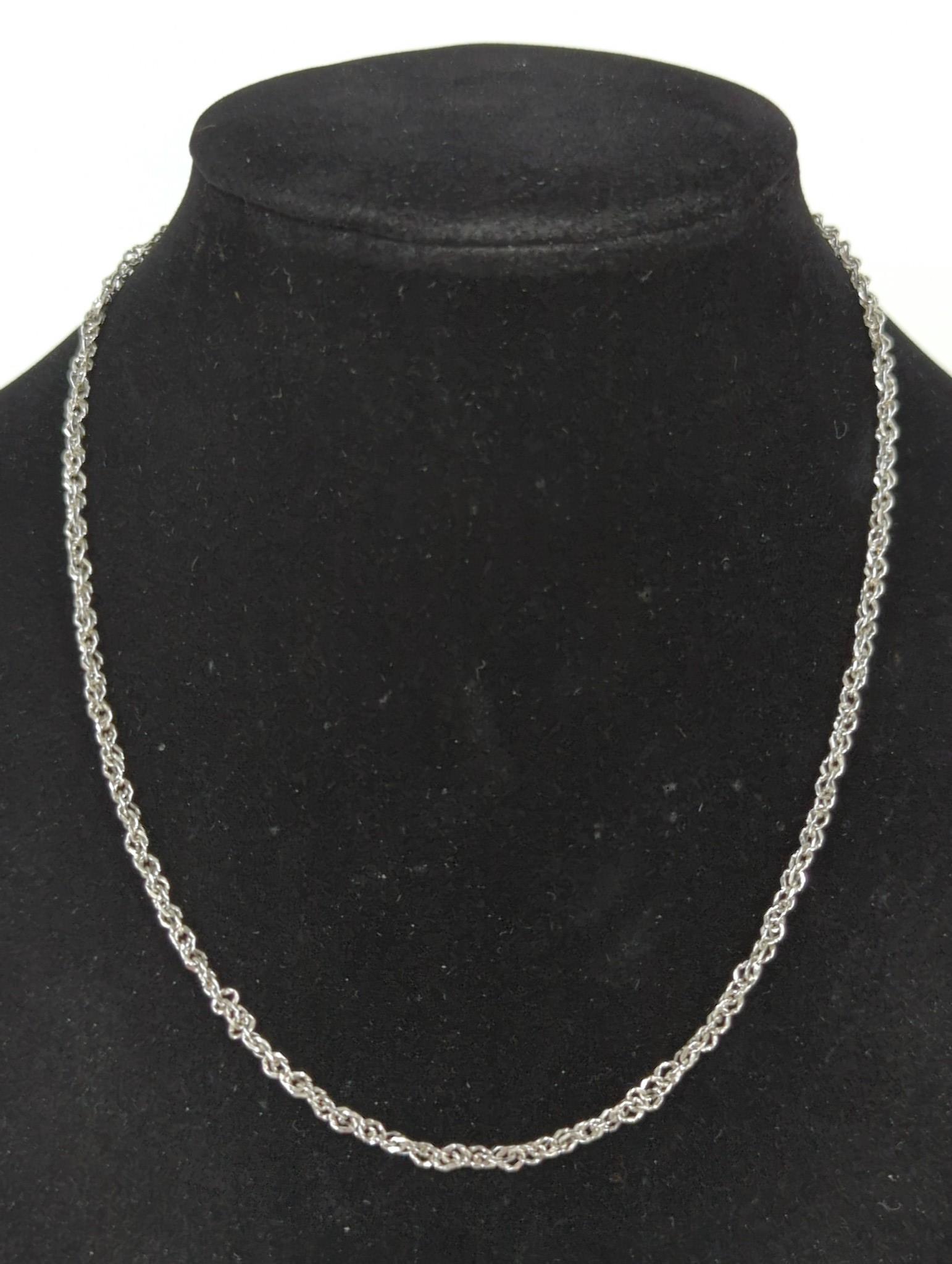 14kt White Gold Necklace: 14kt White Gold Necklace 16" choker length spiral chain necklace featuring a spring ring clasp closure, Italian made, stamped and tested (2.3 grams tw).