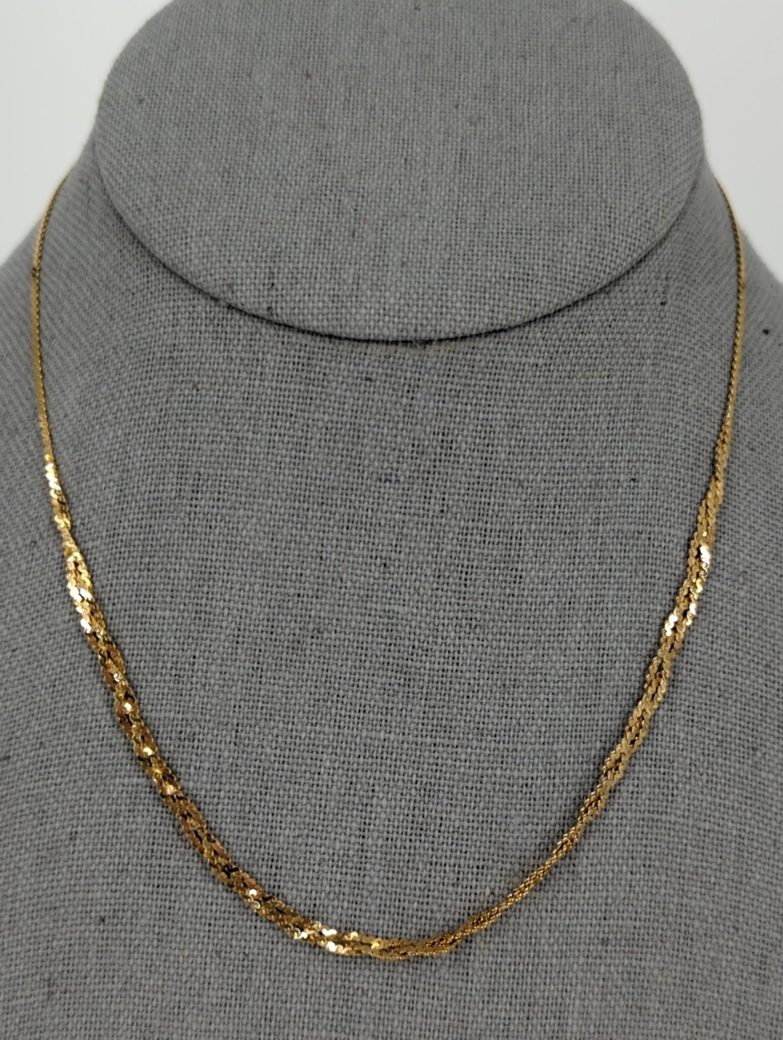 14kt Yellow Gold Fashion Necklace: 14kt Yellow Gold Fashion Necklace 16" choker length necklace featuring a serpentine chain that graduated into a woven dual strand serpentine chain, perfect for layering, Italian made, stamped and test