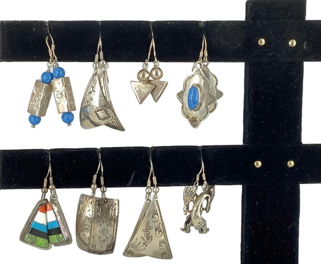 Eight Pairs Of Sterling Silver Southwestern Style (1 of 5)