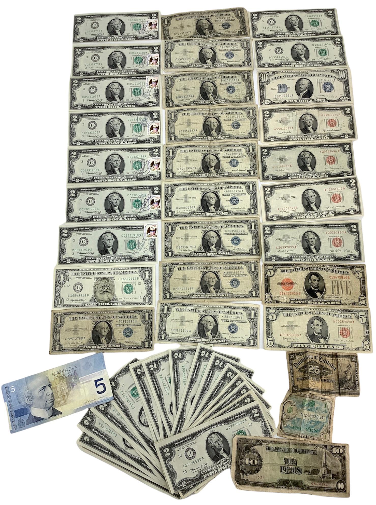 Vintage U.S. Currency & Four Foreign Bills (1 of 3)