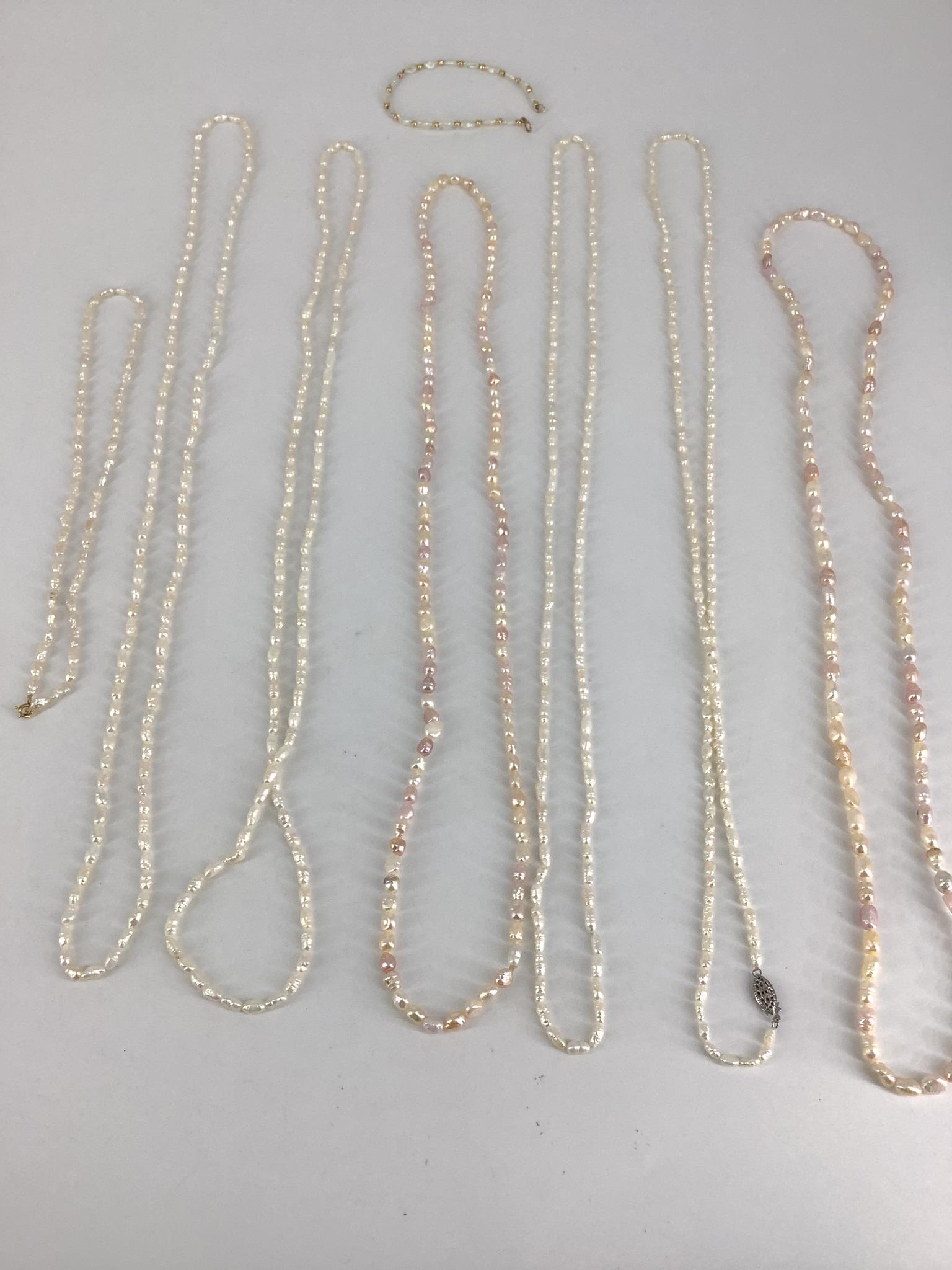 Seven Freshwater/Rice Pearl Strand Necklaces + One (1 of 4)