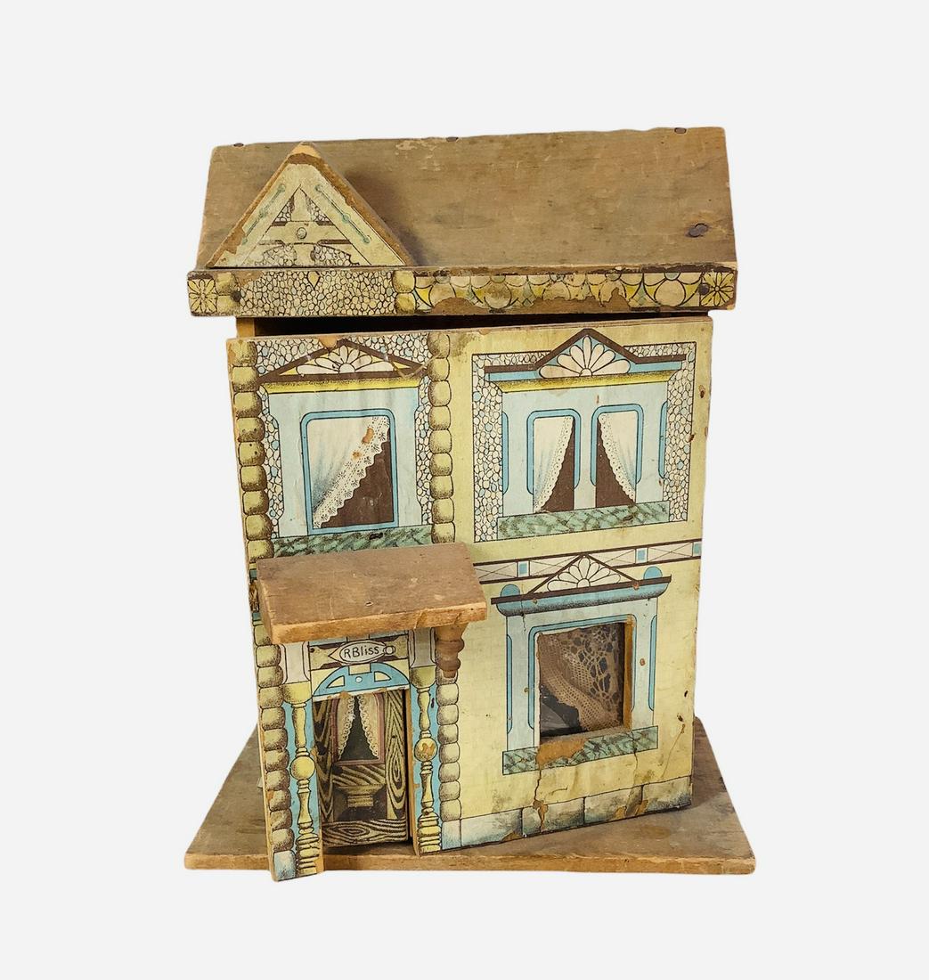 Antique Rufus Bliss wood 2 story doll house 10" x 7 (1 of 3)