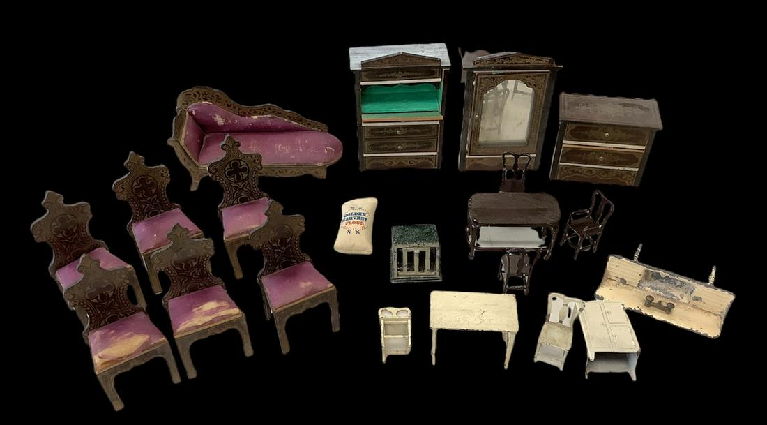 Lot of (21) miniature doll house furniture and (1 of 1)
