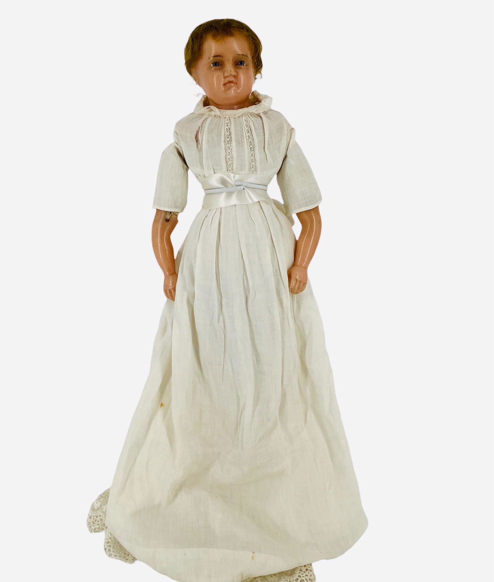 Early poured wax shoulder head child. 19" doll with (1 of 4)