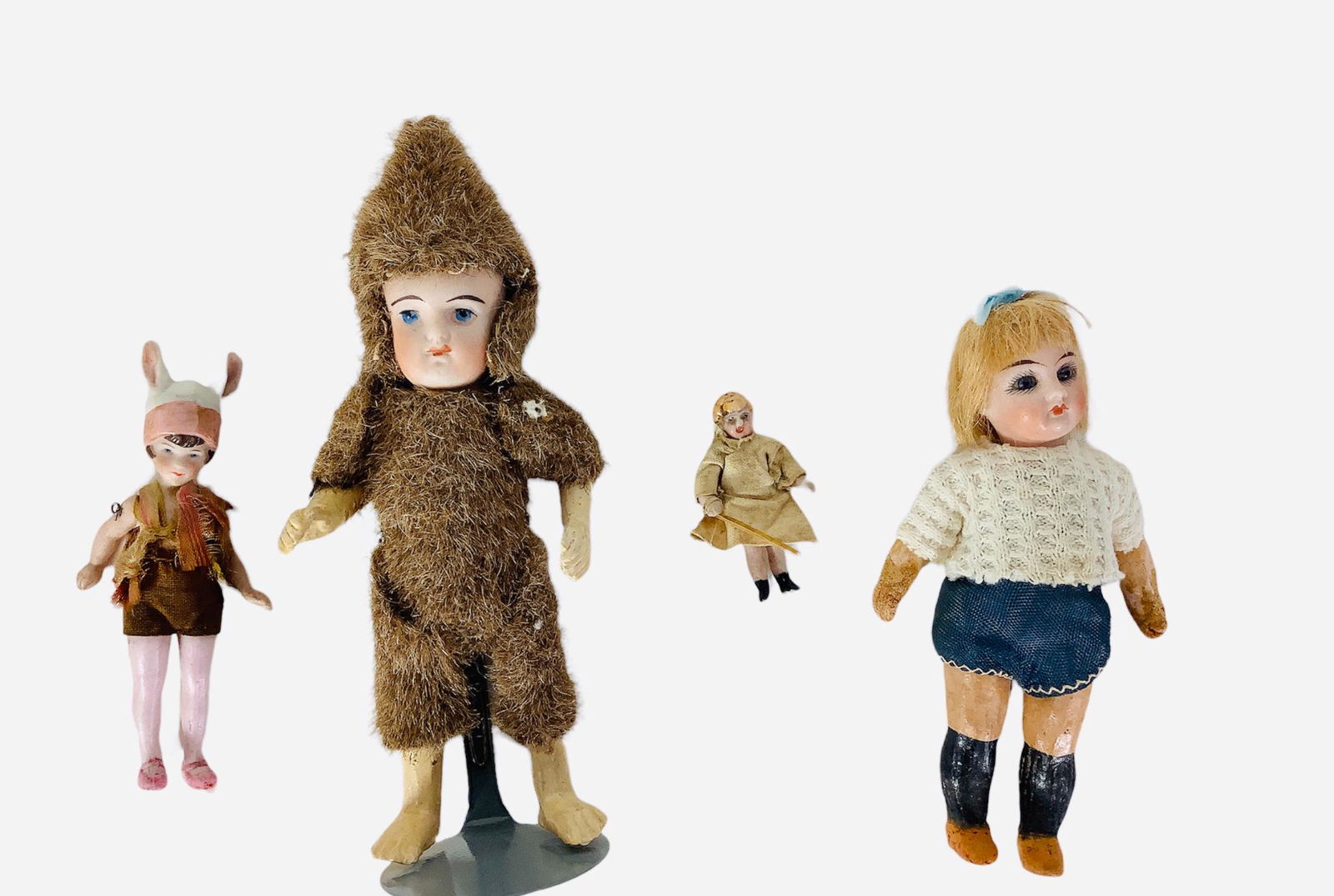 3 small dolls including 3.5" all bisque with bunny hat. (1 of 1)