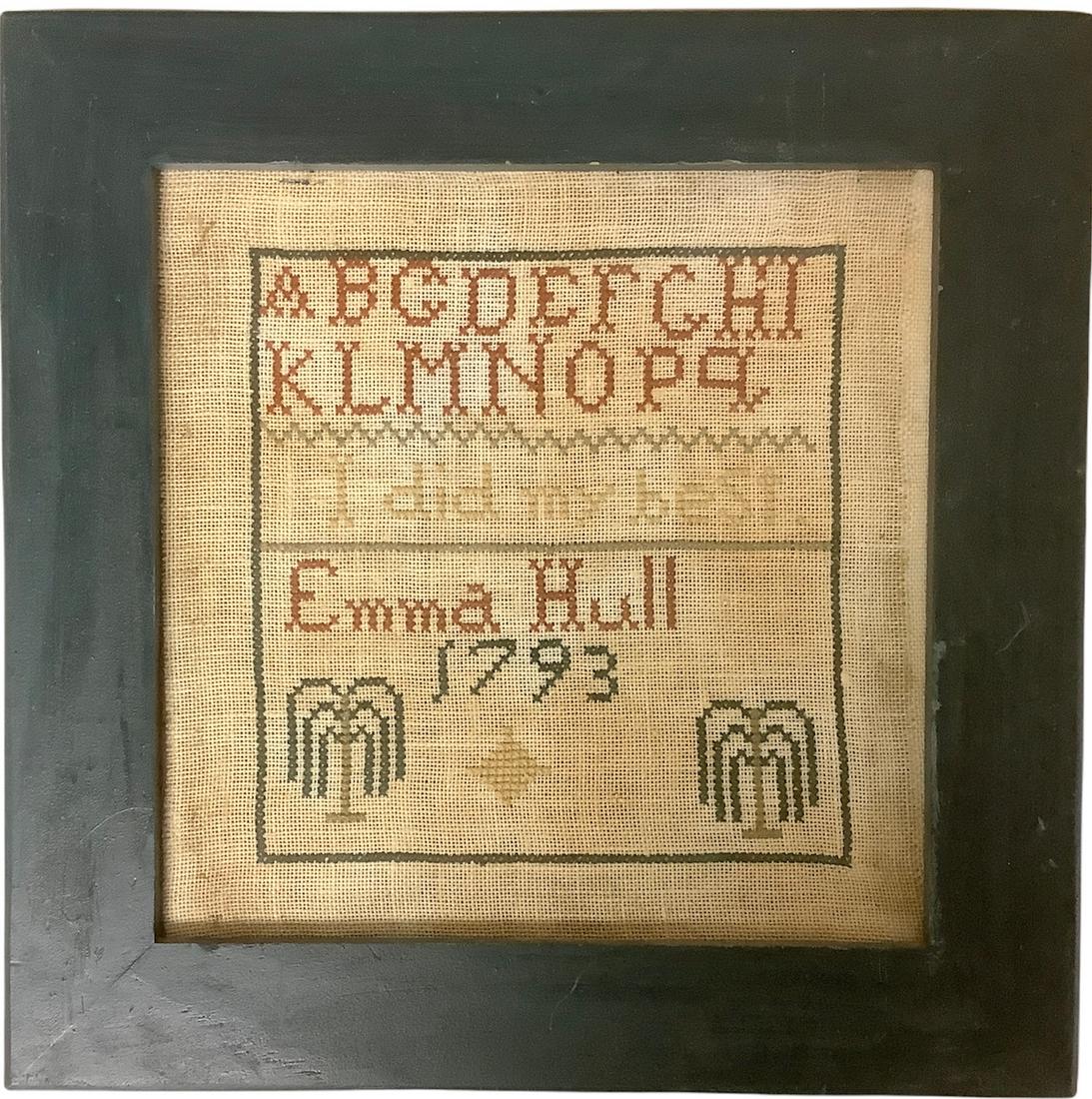 Framed embroidery sampler, age uncertain., measures (1 of 1)