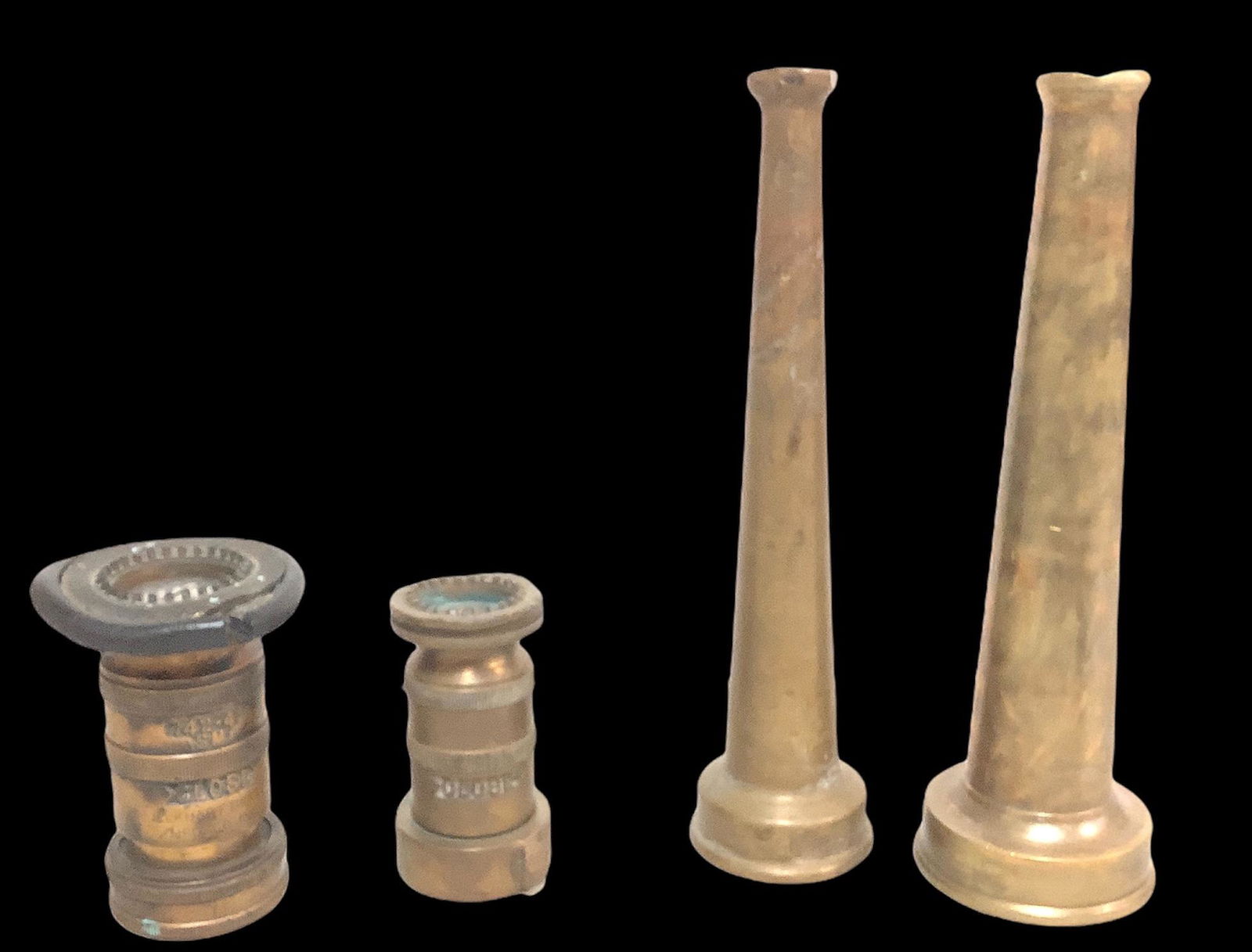 Antique (2) 12" solid brass fire nozzles and (2) solid (1 of 2)