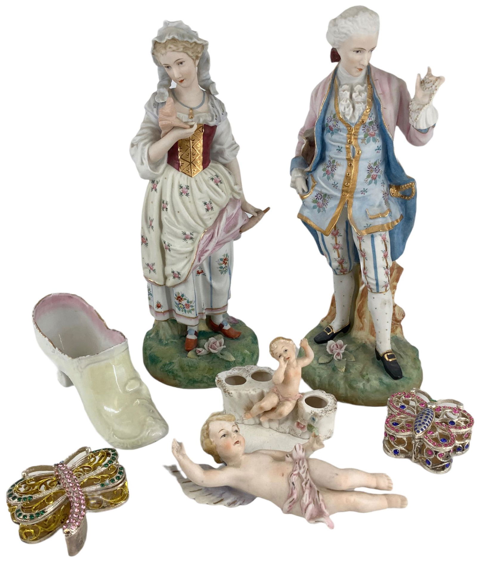 Lot of 7 misc pieces including butterfly trinket box (1 of 3)