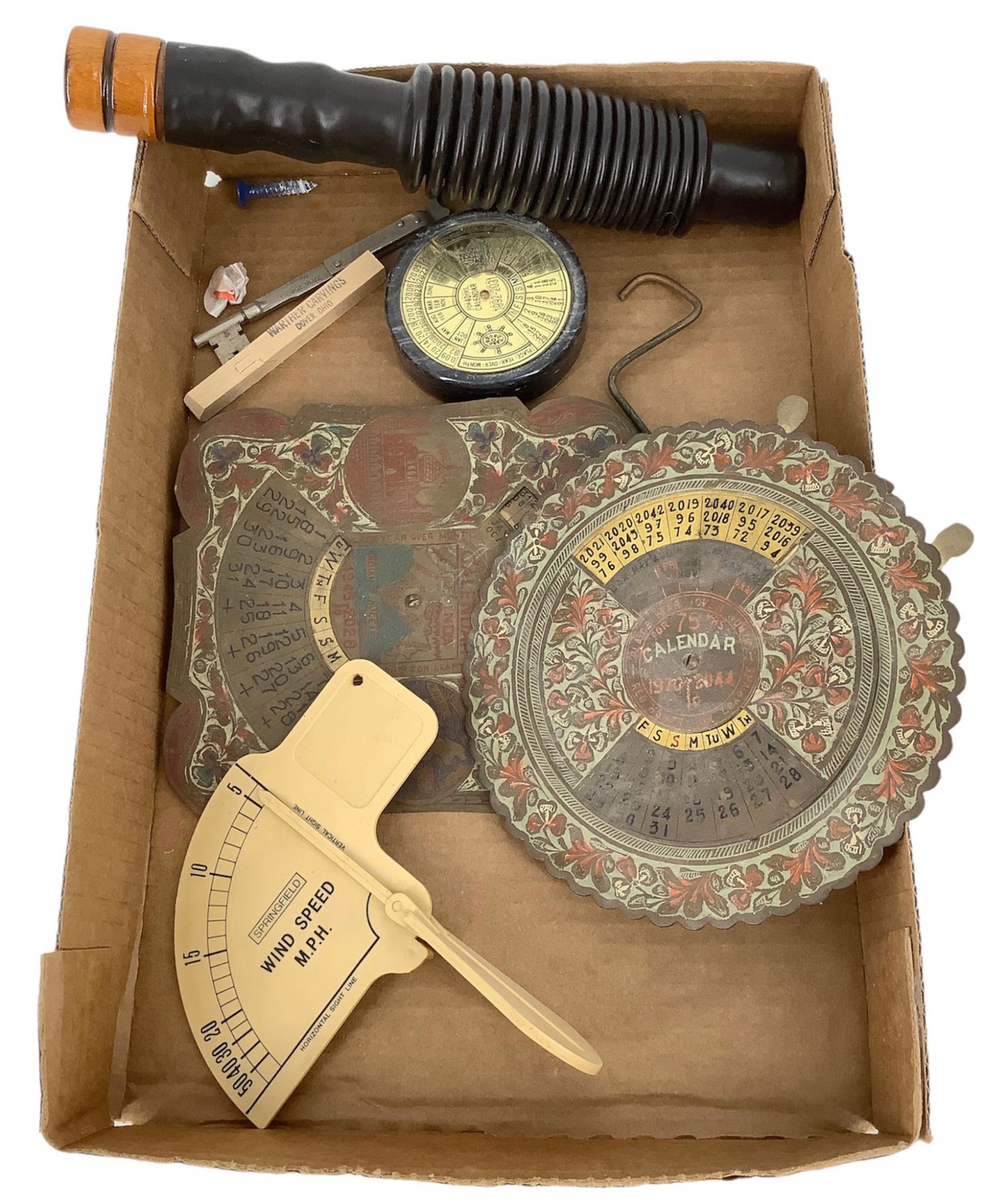 Lot of miscellaneous items including 2 metal calendars. (1 of 1)