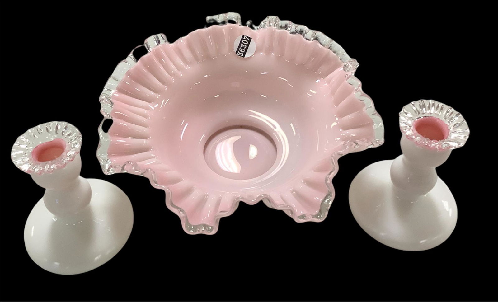 Vintage pink Fenton silver crest milk clear Ruffle (1 of 1)
