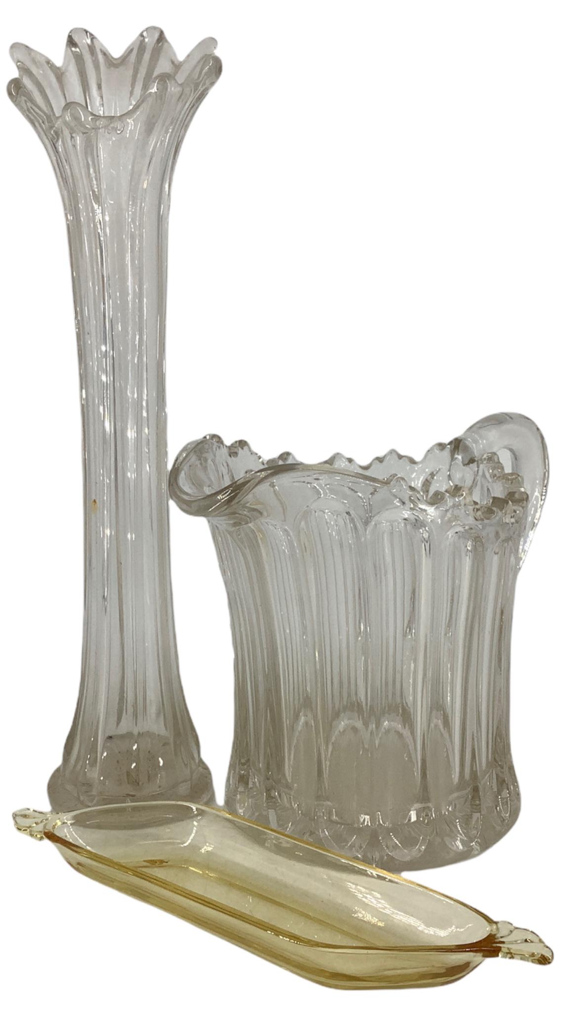 Lot of 3 glass items including a candy dish 10.5", vase (1 of 1)