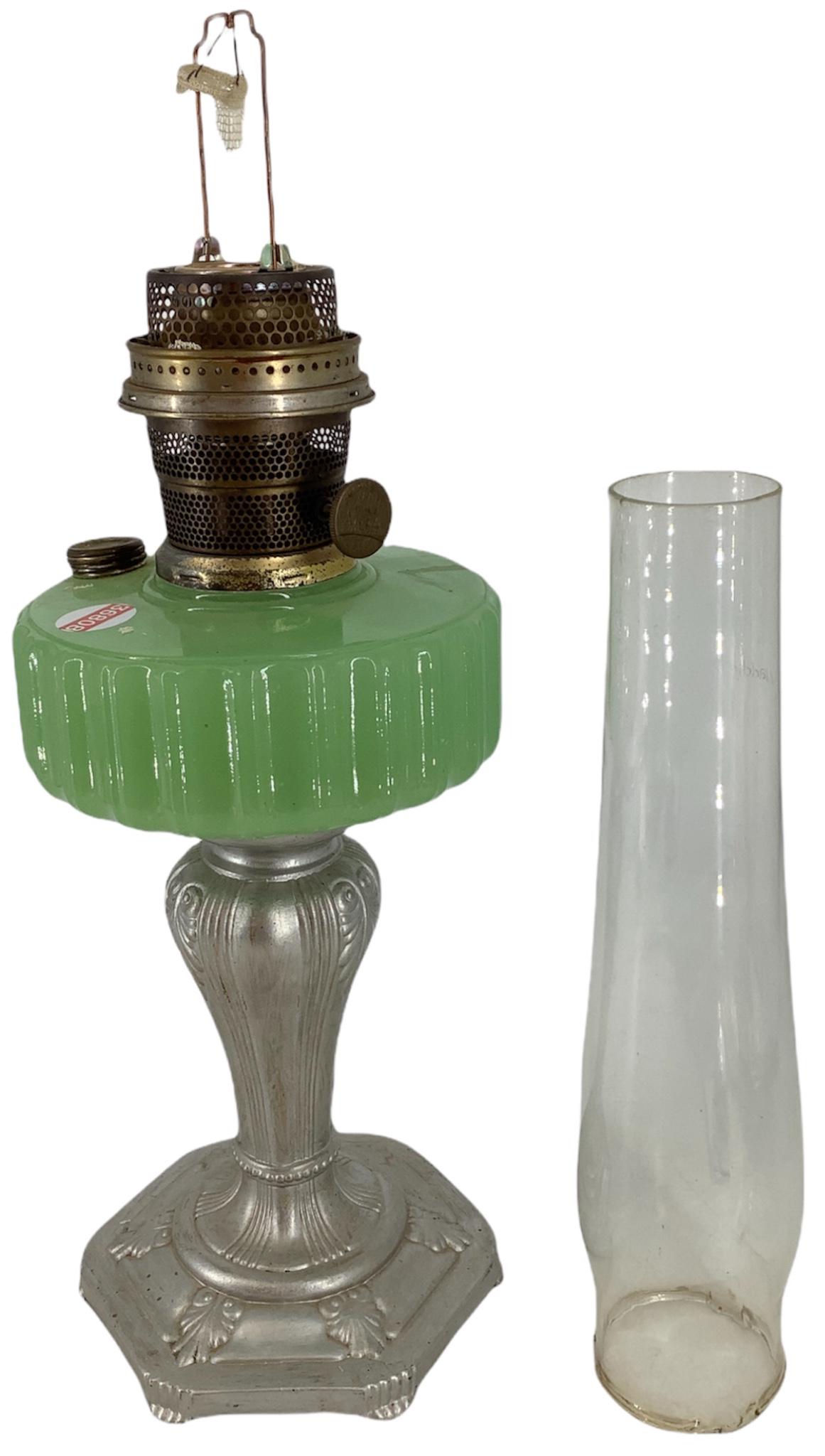 Aladdin green moon stone metal base oil table lamp w/ (1 of 2)