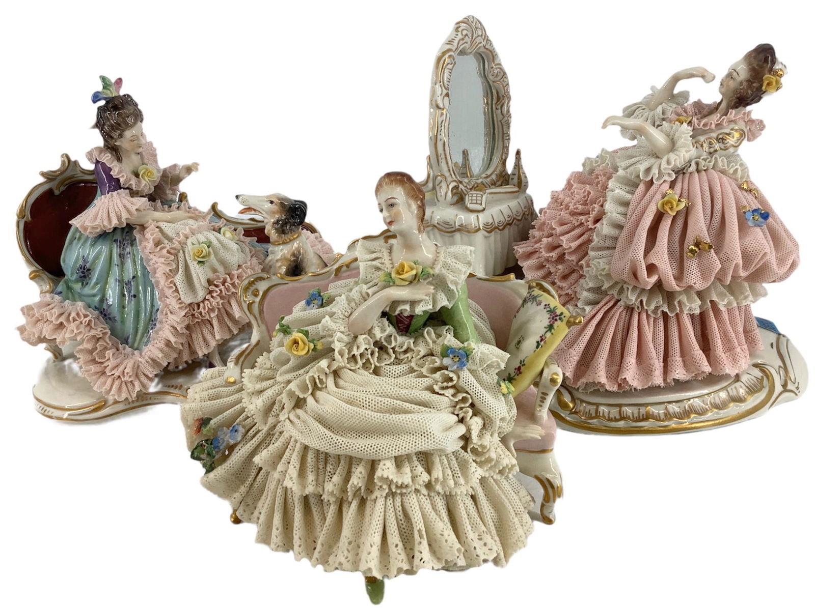 Lot of 3 Dresden lace Germany figurines ranging from (1 of 2)