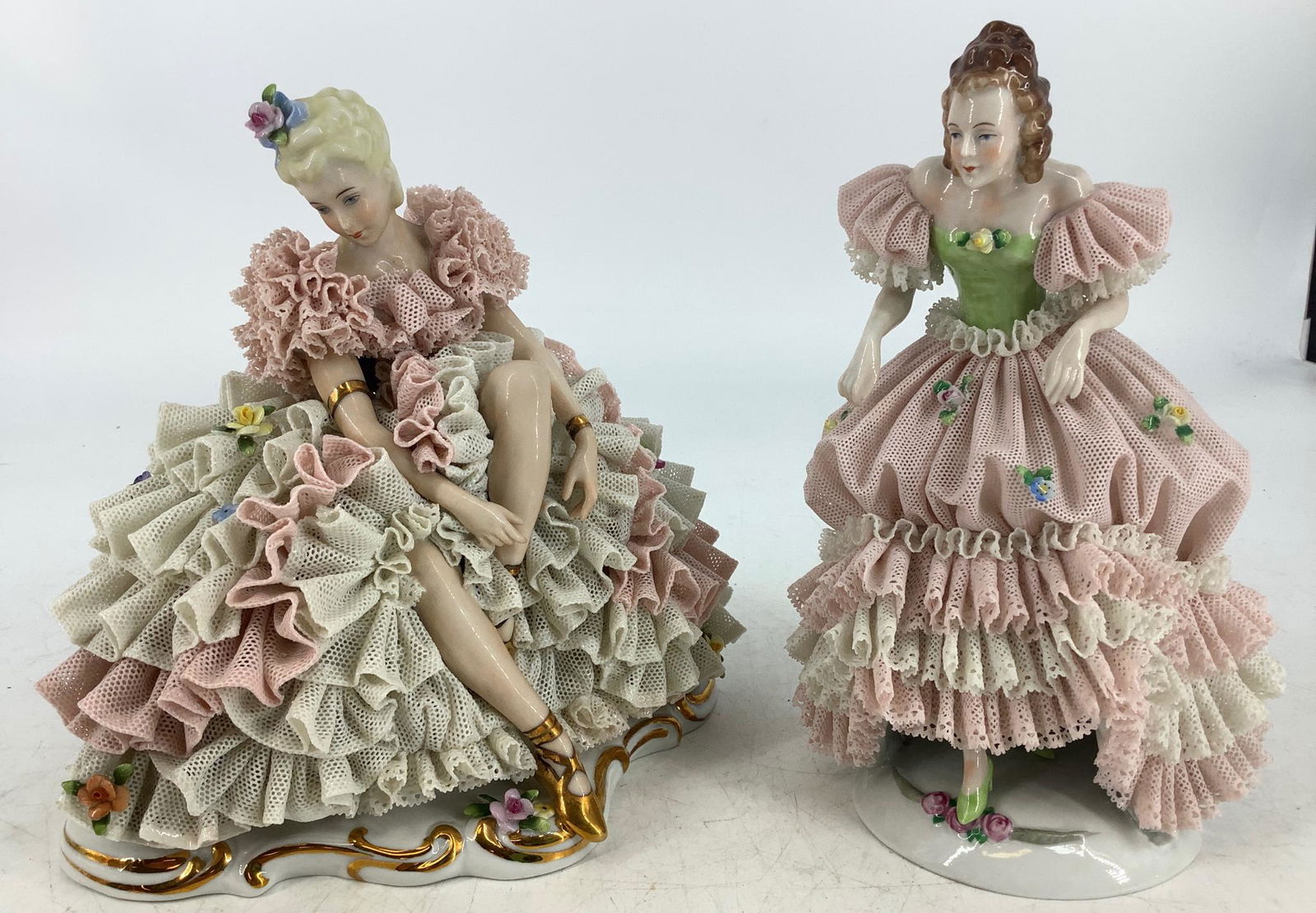 2 Dresden lace figurines Germany. Ballerina 7.5". Pink (1 of 2)