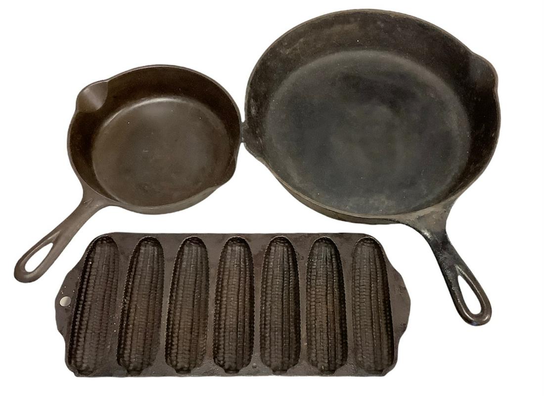 3 Griswold cast iron pieces - skillets #4 702 and #8 (1 of 2)