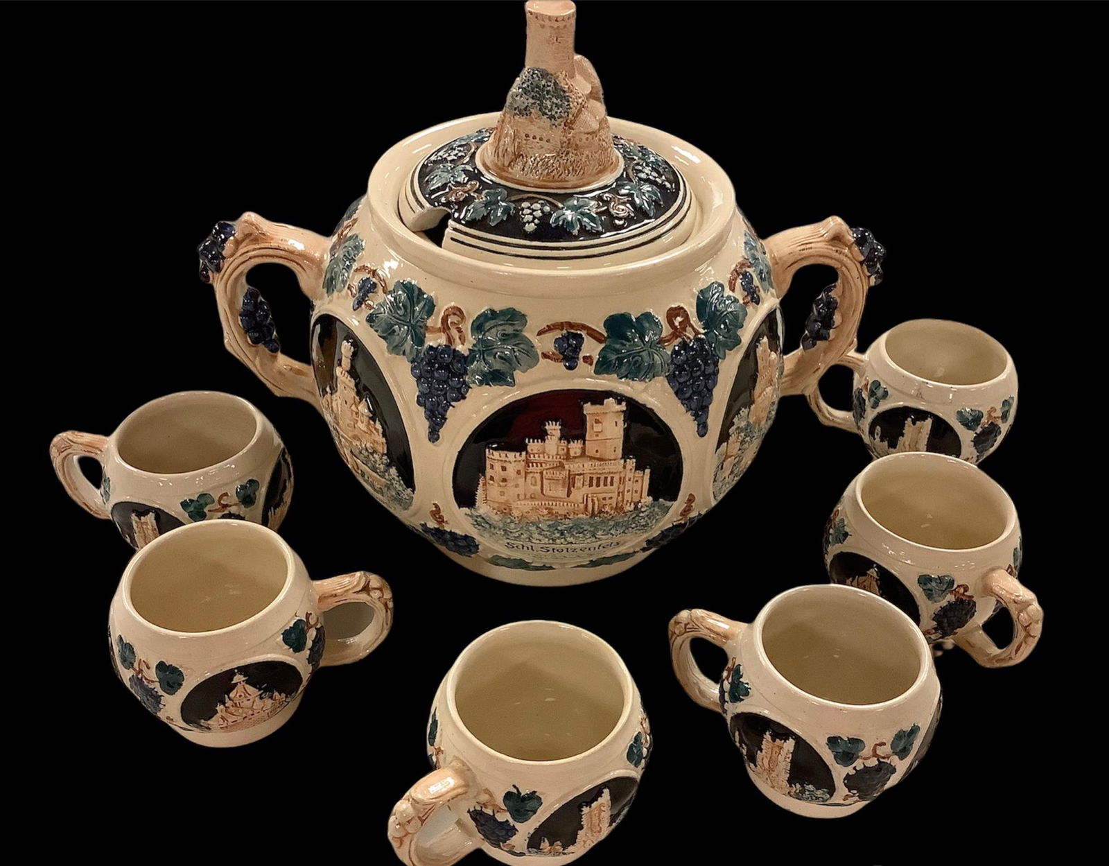 Vintage German Beer Stein Punch Bowl with 6 mugs . In (1 of 1)