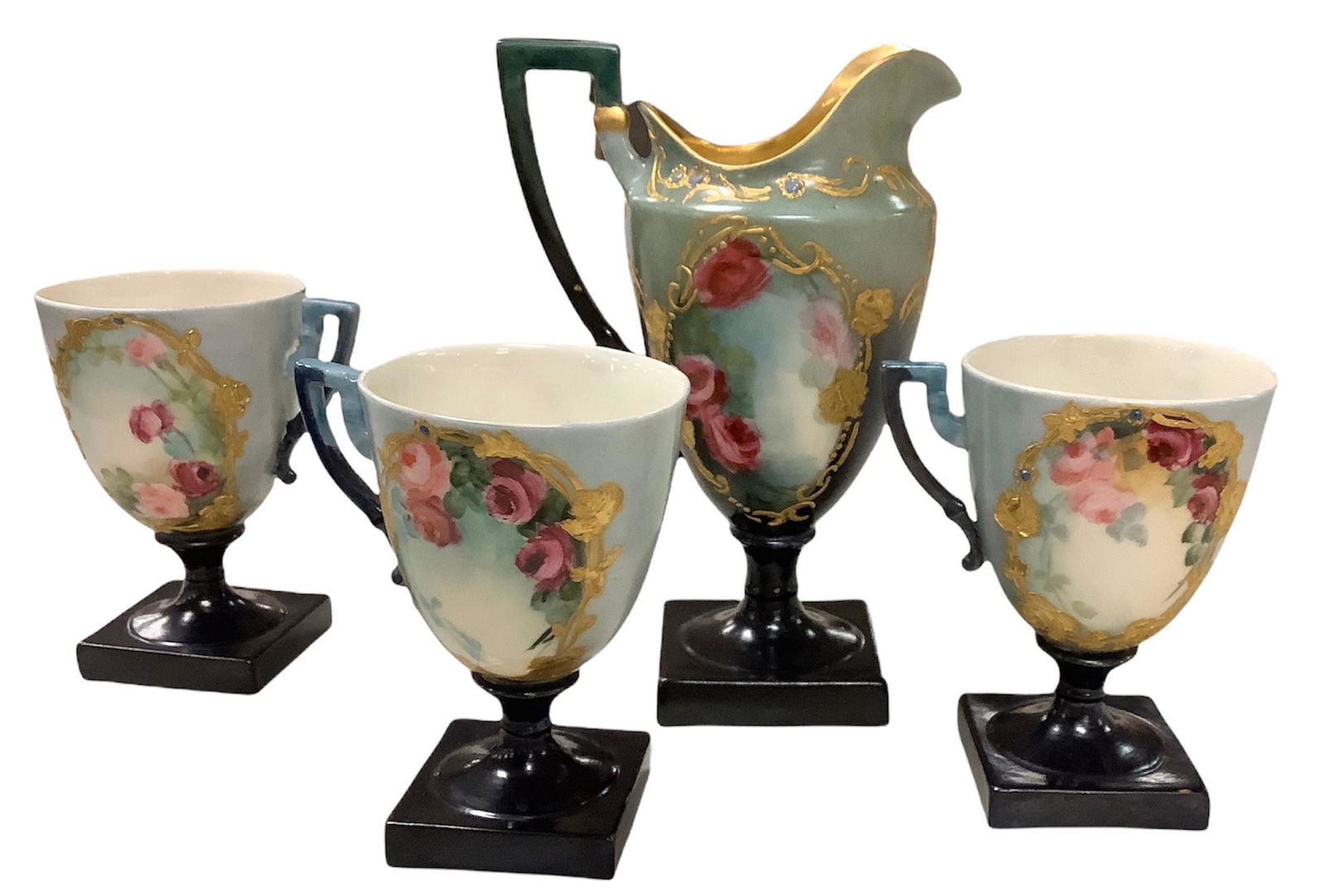 6" pedestal pitcher hand painted marked Belleek with 3 (1 of 1)