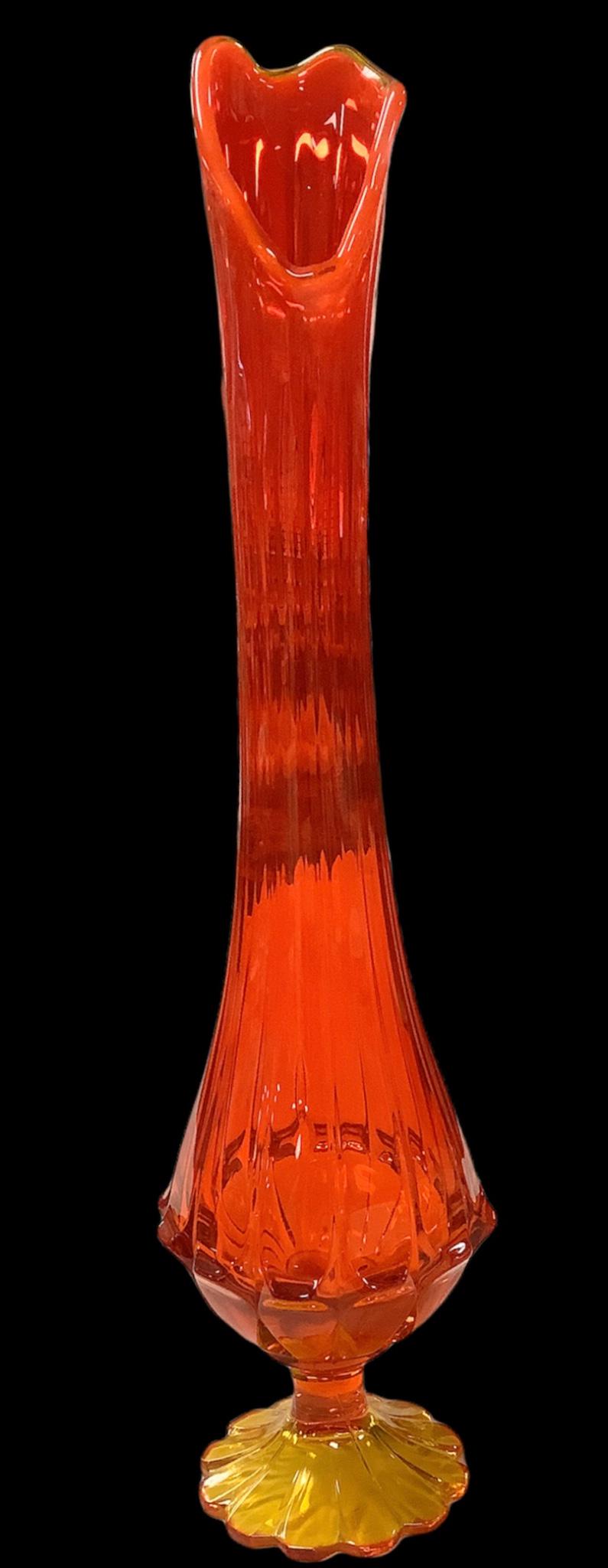 Vintage Viking amberina swung glass 22" vase with petal: Vintage Viking amberina swung glass 22" vase with petal base.